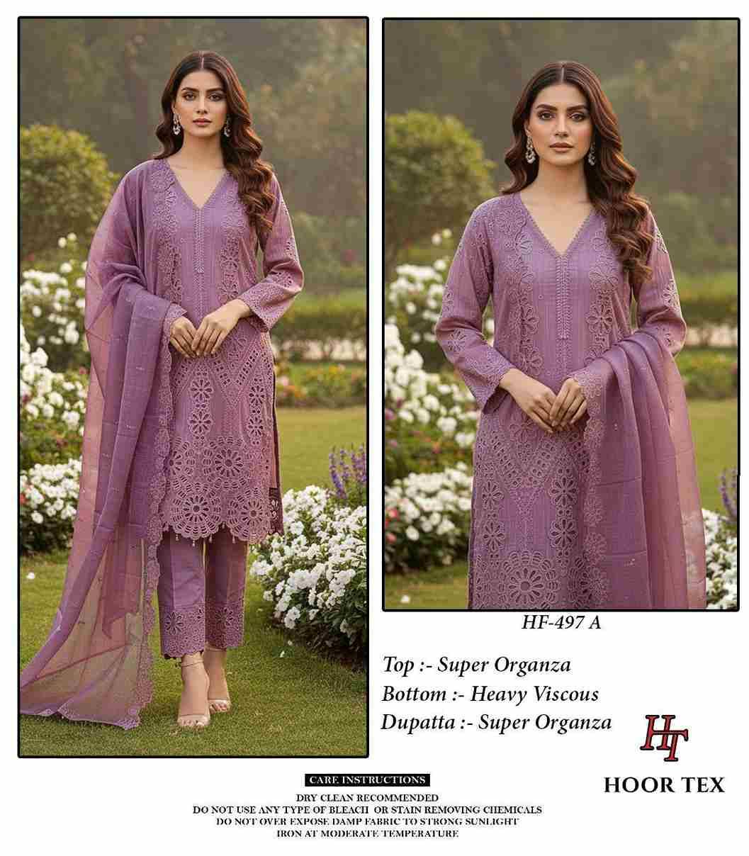 Hoor Tex Hit Design HF-497 Colours By Hoor Tex HF-497-A To HF-497-C Series Designer Festive Pakistani Suits Collection Beautiful Stylish Fancy Colorful Party Wear & Occasional Wear Heavy Organza With Embroidered Dresses At Wholesale Price