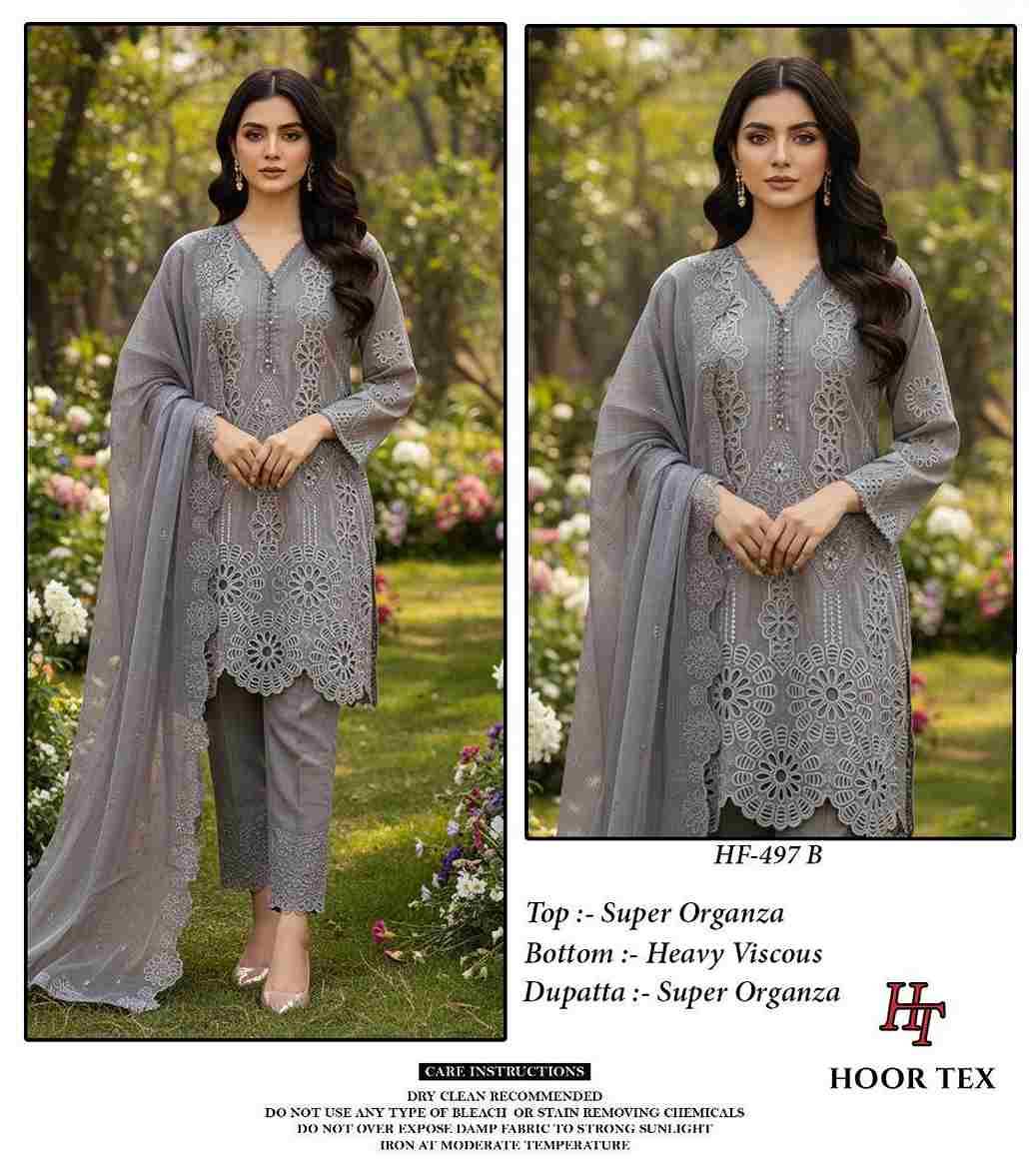 Hoor Tex Hit Design HF-497 Colours By Hoor Tex HF-497-A To HF-497-C Series Designer Festive Pakistani Suits Collection Beautiful Stylish Fancy Colorful Party Wear & Occasional Wear Heavy Organza With Embroidered Dresses At Wholesale Price