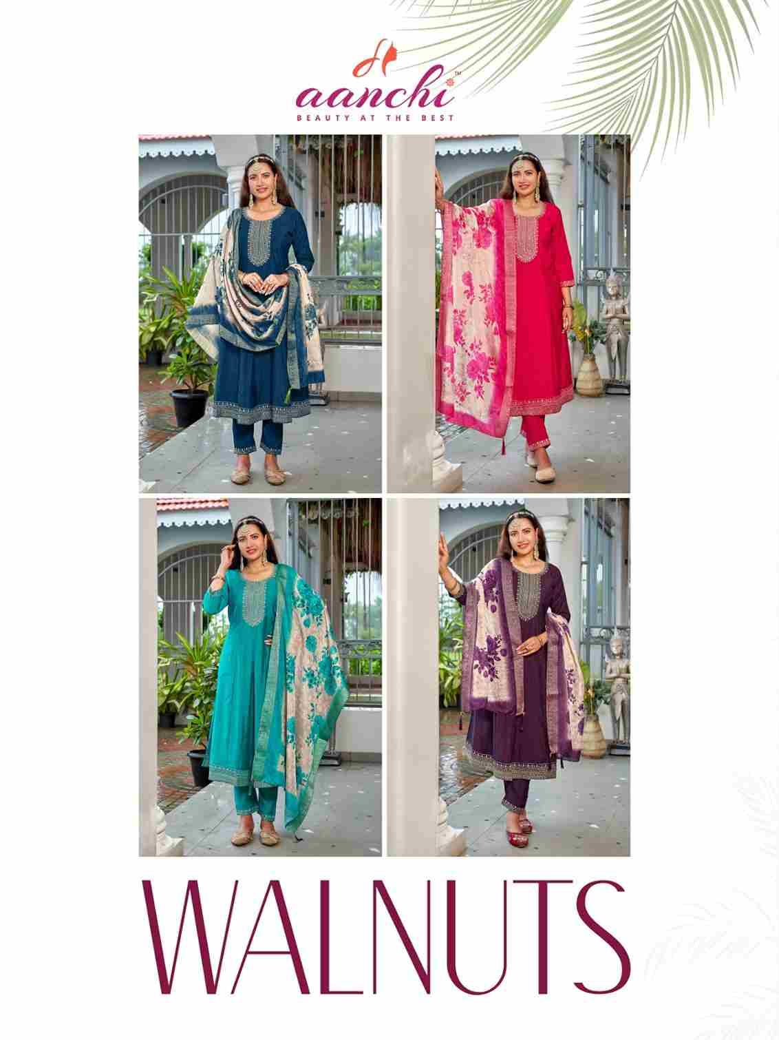 Walnuts By Aanchi 1001 To 1004 Series Beautiful Stylish Festive Suits Fancy Colorful Casual Wear & Ethnic Wear & Ready To Wear Roman Silk Dresses At Wholesale Price