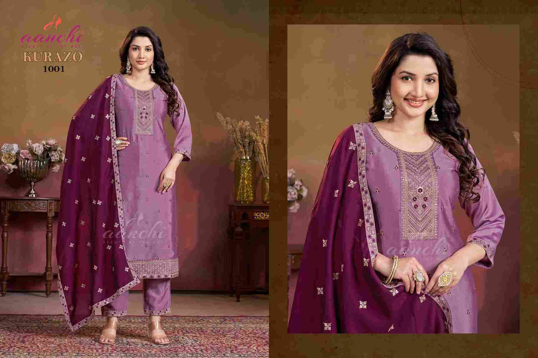 Kurazo By Aanchi 1001 To 1004 Series Beautiful Stylish Festive Suits Fancy Colorful Casual Wear & Ethnic Wear & Ready To Wear Roman Silk Dresses At Wholesale Price