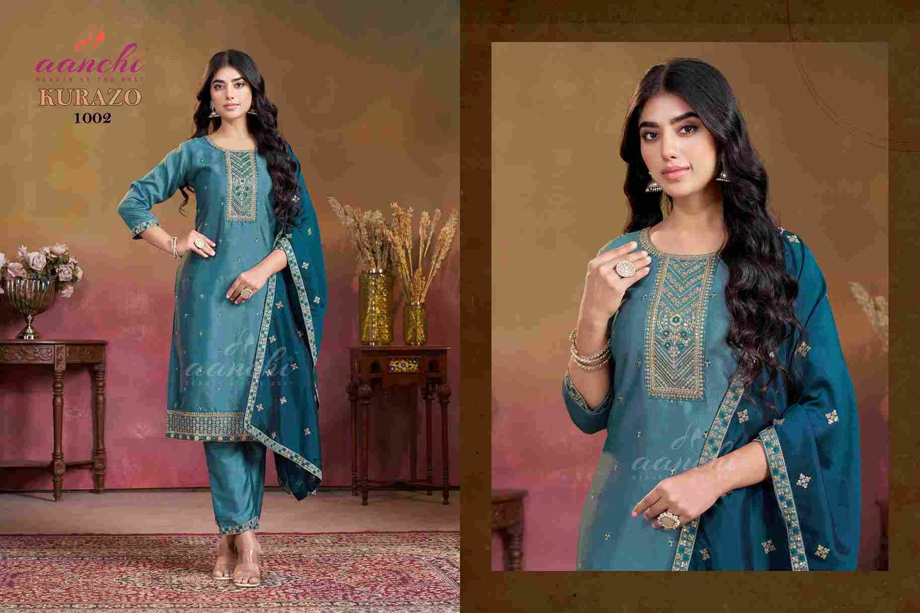 Kurazo By Aanchi 1001 To 1004 Series Beautiful Stylish Festive Suits Fancy Colorful Casual Wear & Ethnic Wear & Ready To Wear Roman Silk Dresses At Wholesale Price