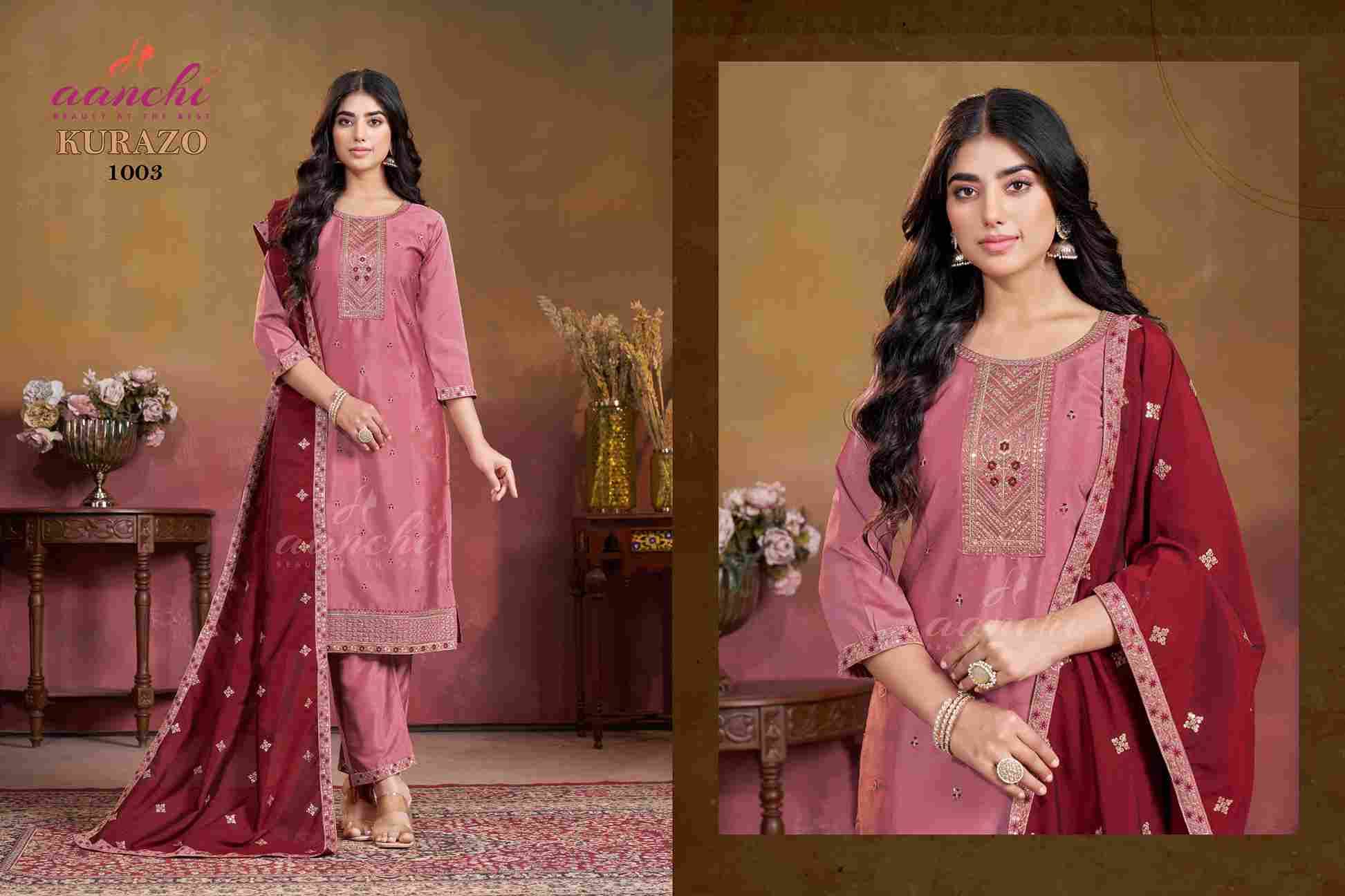 Kurazo By Aanchi 1001 To 1004 Series Beautiful Stylish Festive Suits Fancy Colorful Casual Wear & Ethnic Wear & Ready To Wear Roman Silk Dresses At Wholesale Price
