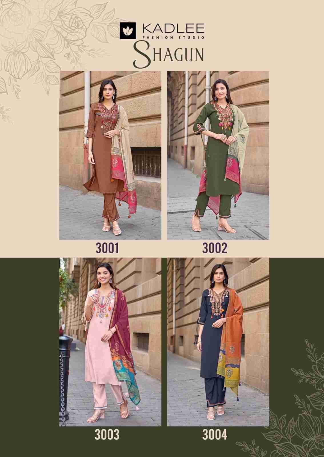 Shagun By Kadlee 3001 To 3004 Series Beautiful Stylish Festive Suits Fancy Colorful Casual Wear & Ethnic Wear & Ready To Wear Russian Silk Dresses At Wholesale Price
