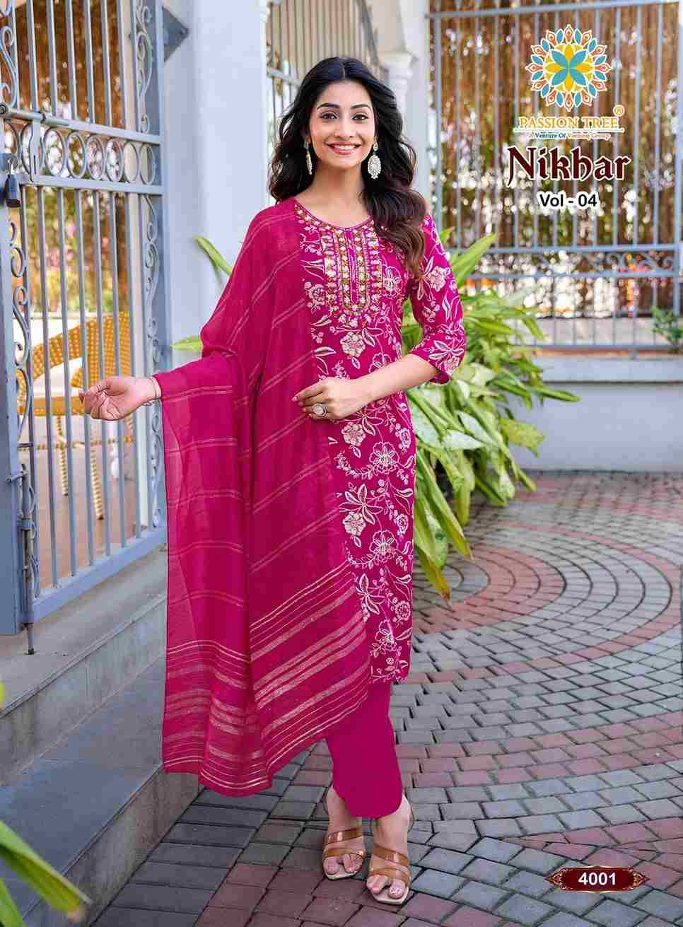 Nikhar Vol-4 By Passion Tree 4001 To 4008 Series Beautiful Stylish Festive Suits Fancy Colorful Casual Wear & Ethnic Wear & Ready To Wear Rayon Foil Dresses At Wholesale Price