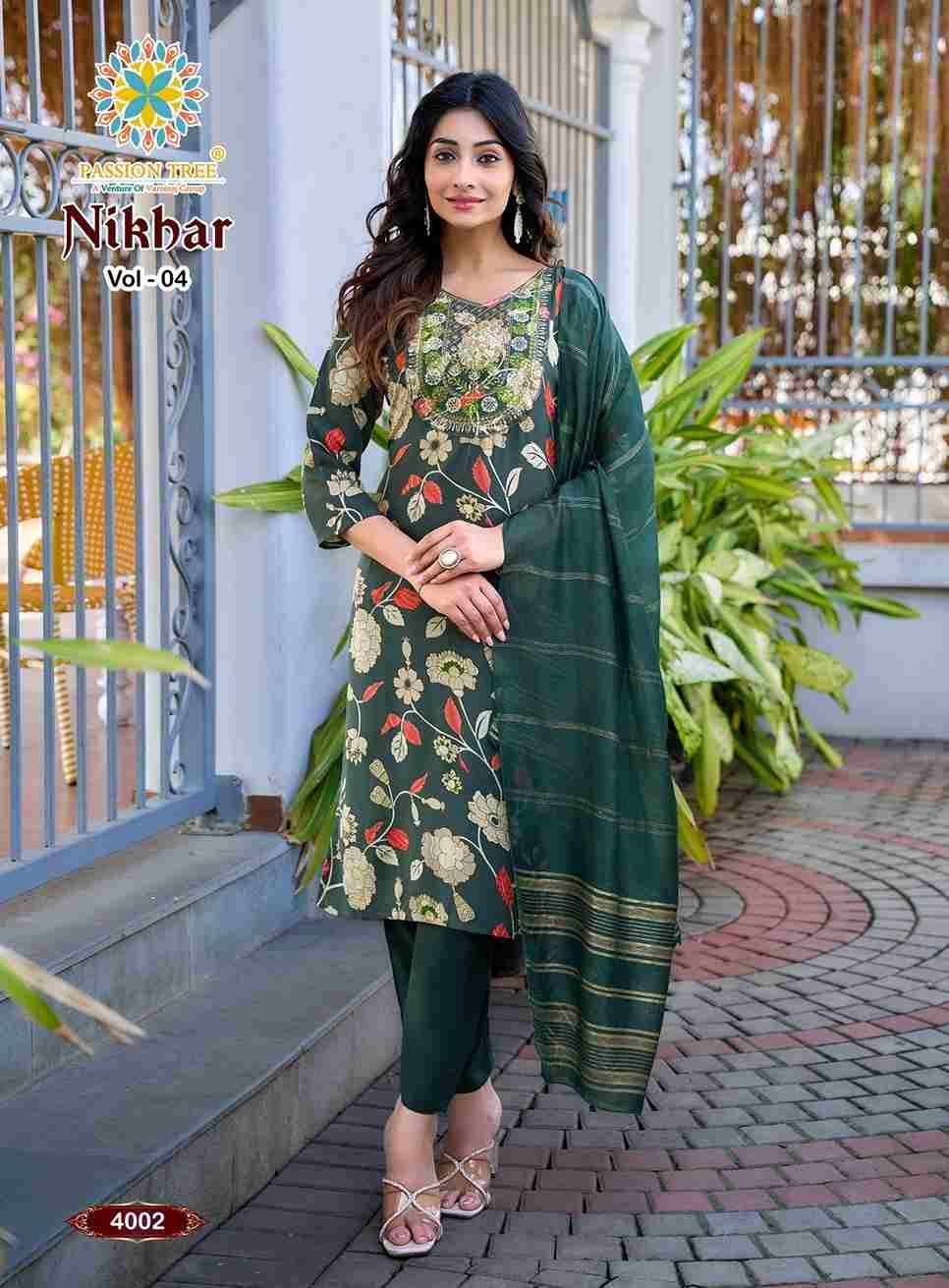 Nikhar Vol-4 By Passion Tree 4001 To 4008 Series Beautiful Stylish Festive Suits Fancy Colorful Casual Wear & Ethnic Wear & Ready To Wear Rayon Foil Dresses At Wholesale Price
