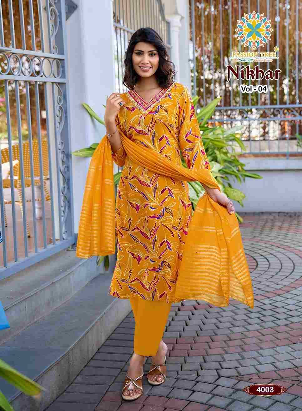 Nikhar Vol-4 By Passion Tree 4001 To 4008 Series Beautiful Stylish Festive Suits Fancy Colorful Casual Wear & Ethnic Wear & Ready To Wear Rayon Foil Dresses At Wholesale Price