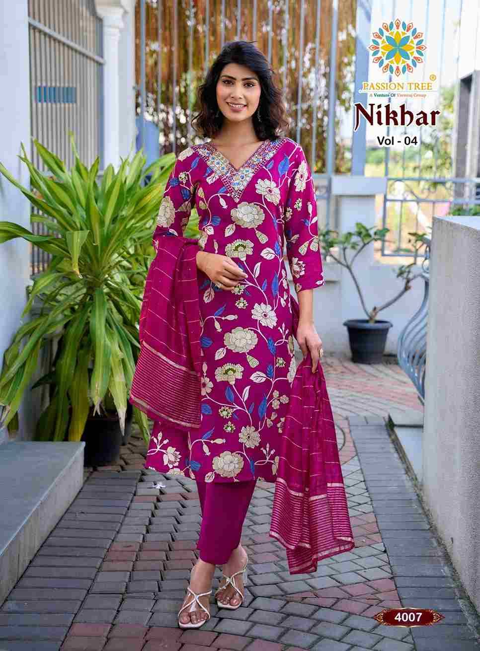 Nikhar Vol-4 By Passion Tree 4001 To 4008 Series Beautiful Stylish Festive Suits Fancy Colorful Casual Wear & Ethnic Wear & Ready To Wear Rayon Foil Dresses At Wholesale Price