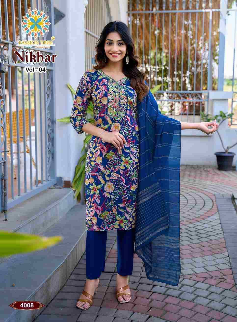 Nikhar Vol-4 By Passion Tree 4001 To 4008 Series Beautiful Stylish Festive Suits Fancy Colorful Casual Wear & Ethnic Wear & Ready To Wear Rayon Foil Dresses At Wholesale Price