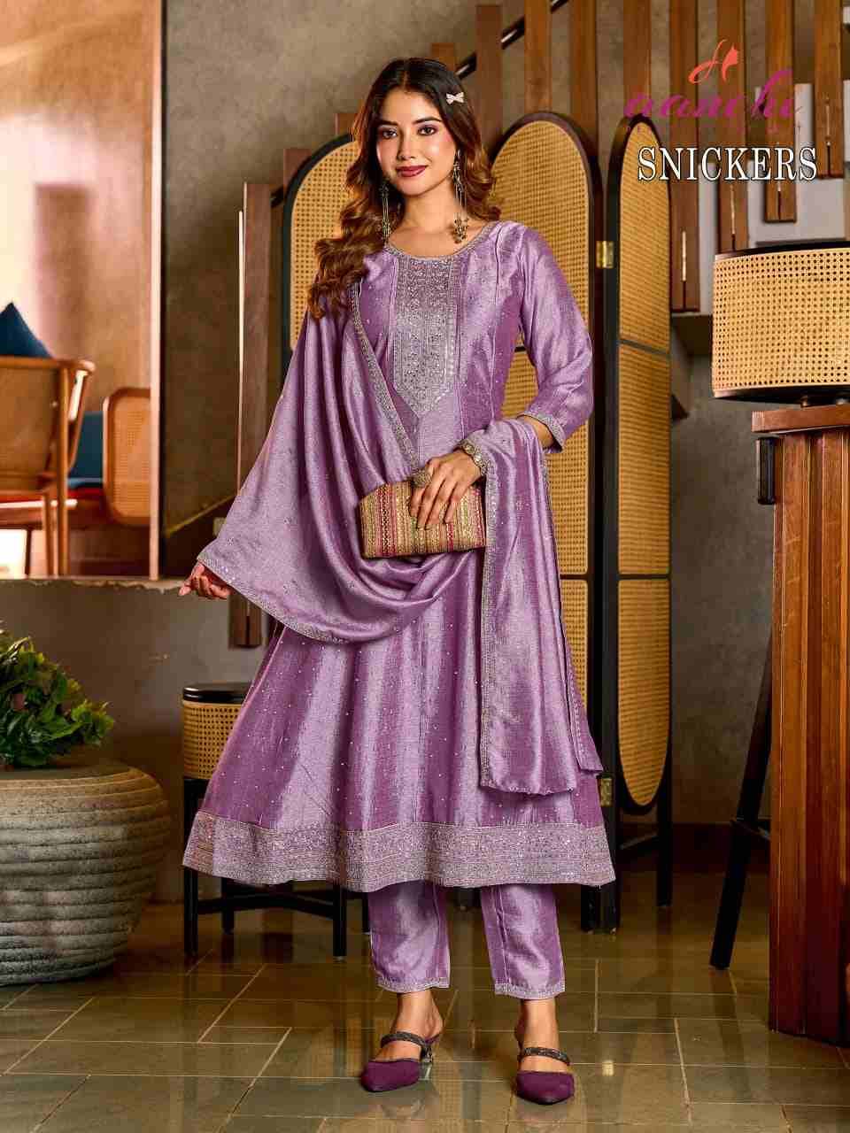Snickers By Aanchi 01 To 03 Series Beautiful Stylish Anarkali Suits Fancy Colorful Casual Wear & Ethnic Wear & Ready To Wear Vichitra Silk Dresses At Wholesale Price