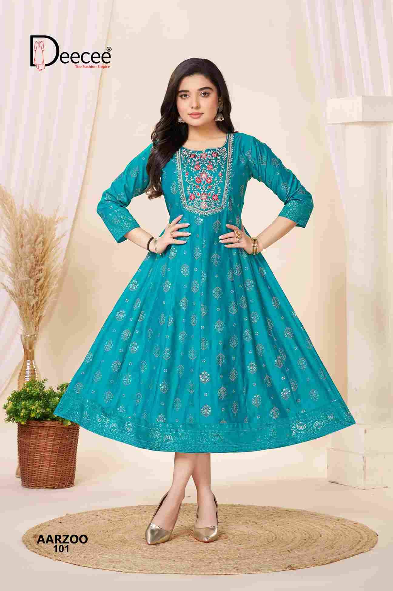 Aarzoo By Dee Cee 101 To 106 Series Designer Stylish Fancy Colorful Beautiful Party Wear & Ethnic Wear Collection Gadhwal Foil Print Gown At Wholesale Price