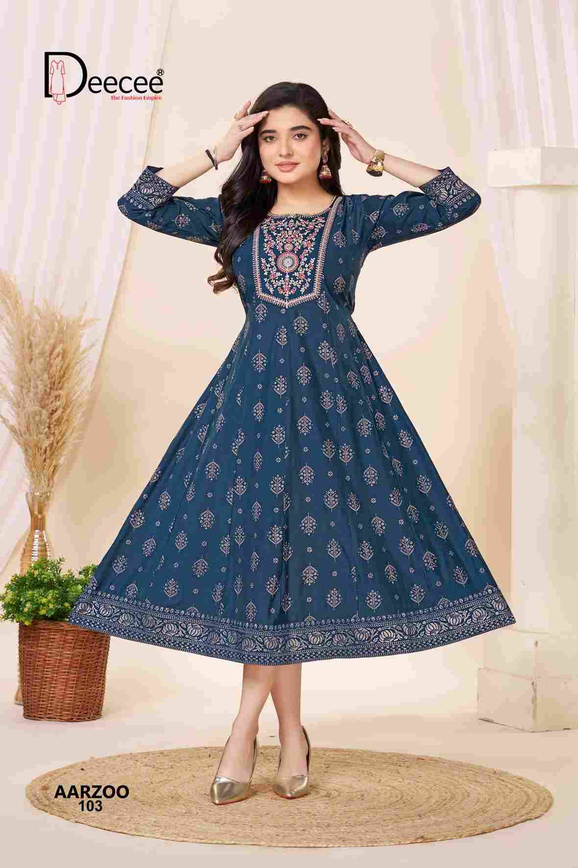 Aarzoo By Dee Cee 101 To 106 Series Designer Stylish Fancy Colorful Beautiful Party Wear & Ethnic Wear Collection Gadhwal Foil Print Gown At Wholesale Price