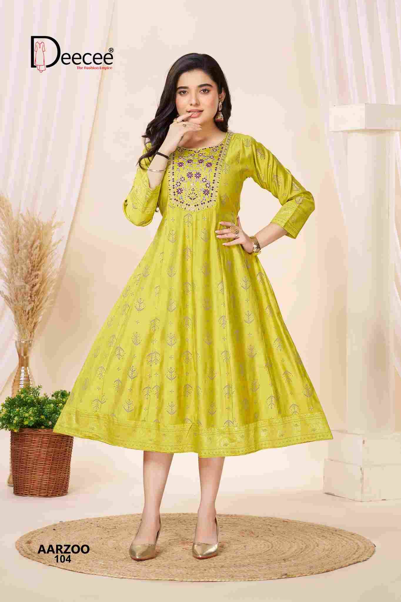 Aarzoo By Dee Cee 101 To 106 Series Designer Stylish Fancy Colorful Beautiful Party Wear & Ethnic Wear Collection Gadhwal Foil Print Gown At Wholesale Price