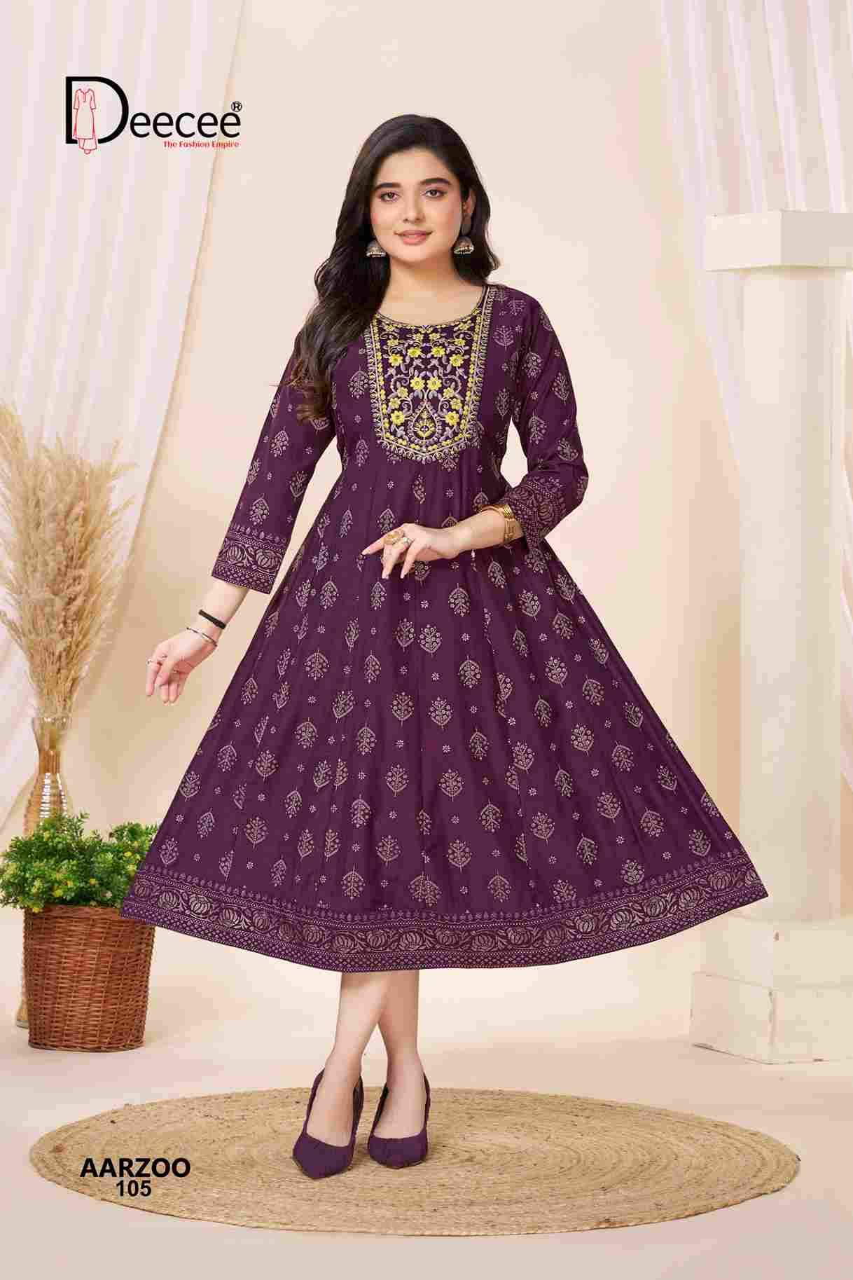 Aarzoo By Dee Cee 101 To 106 Series Designer Stylish Fancy Colorful Beautiful Party Wear & Ethnic Wear Collection Gadhwal Foil Print Gown At Wholesale Price