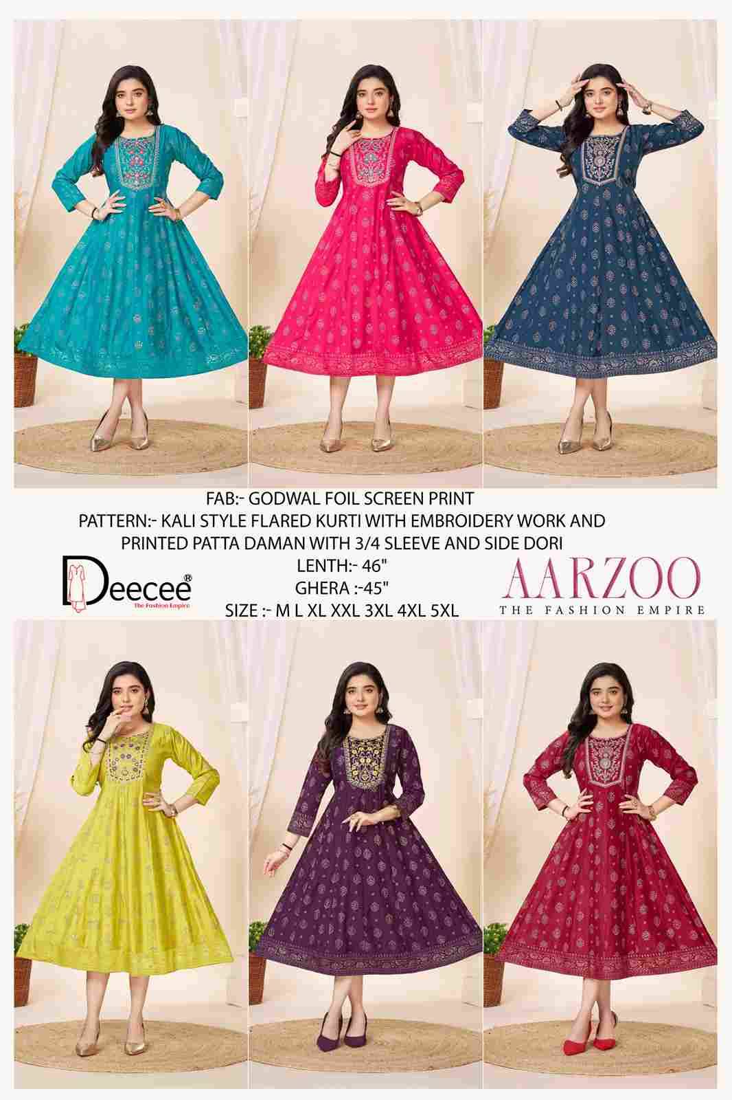 Aarzoo By Dee Cee 101 To 106 Series Designer Stylish Fancy Colorful Beautiful Party Wear & Ethnic Wear Collection Gadhwal Foil Print Gown At Wholesale Price