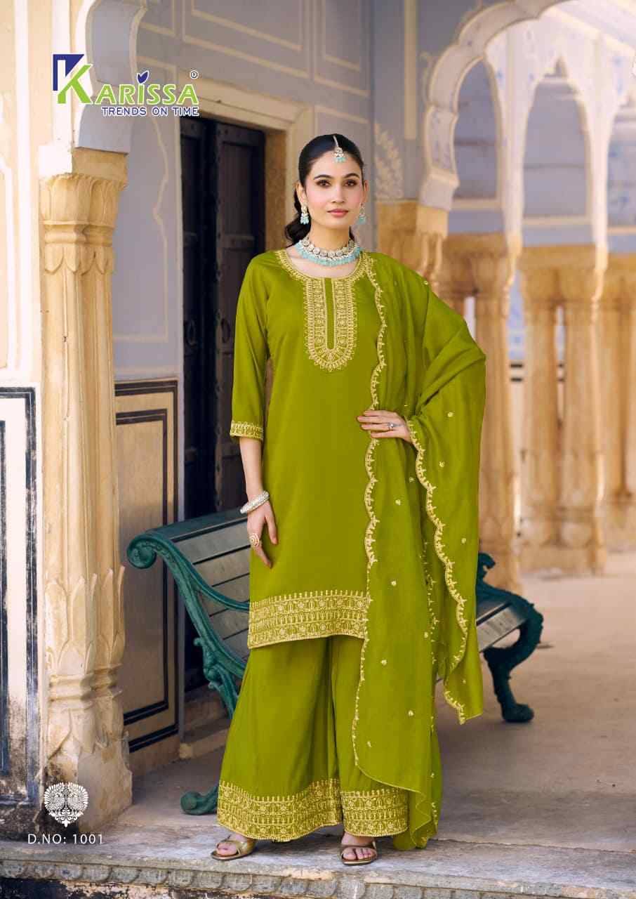 Garima By Karissa 1001 To 1004 Series Designer Festive Suits Collection Beautiful Stylish Fancy Colorful Party Wear & Occasional Wear Roman Silk Dresses At Wholesale Price