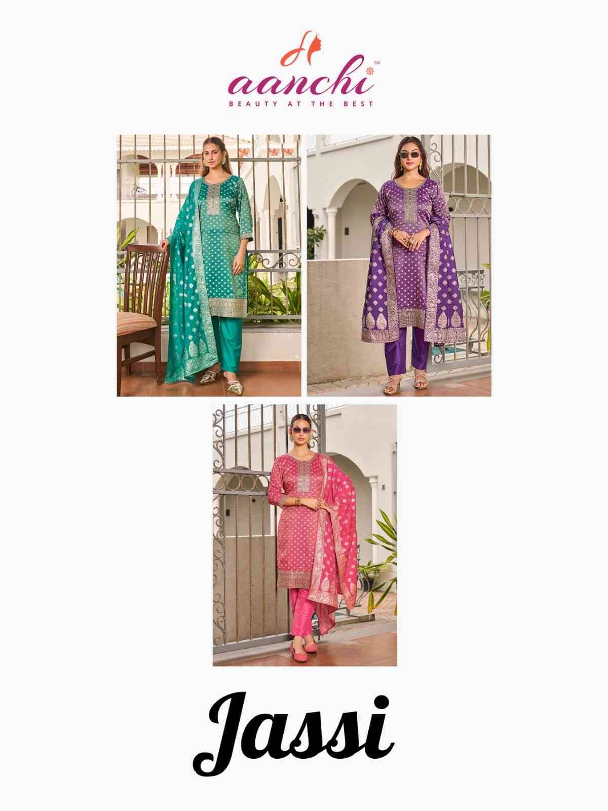 Jassi By Aanchi 01 To 03 Series Beautiful Stylish Festive Suits Fancy Colorful Casual Wear & Ethnic Wear & Ready To Wear Shimmer Dresses At Wholesale Price