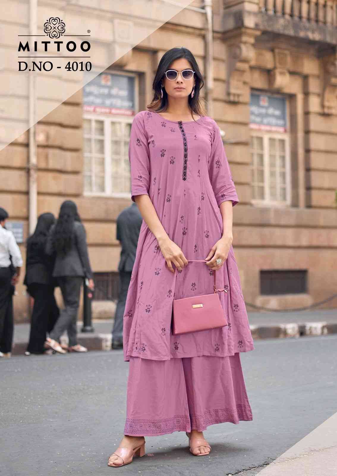 Toral Vol-2 By Mittoo 4006 To 4010 Series Designer Stylish Fancy Colorful Beautiful Party Wear & Ethnic Wear Collection Rayon Print Kurtis With Bottom At Wholesale Price