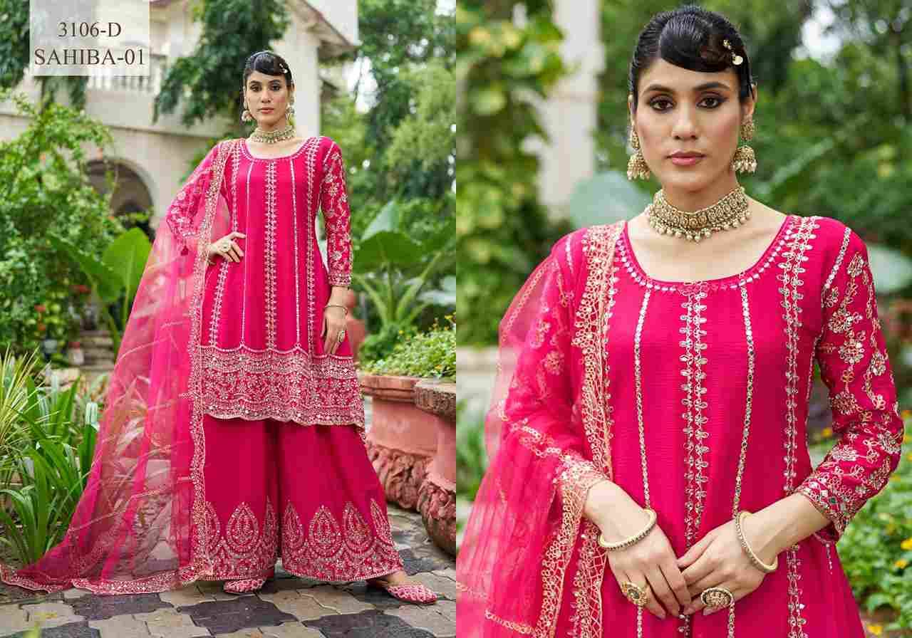 Sahiba Vol-1 By Senhora Dresses 3106-A To 3106-G Series Beautiful Stylish Sharara Suits Fancy Colorful Casual Wear & Ethnic Wear & Ready To Wear Heavy Chinnon Dresses At Wholesale Price