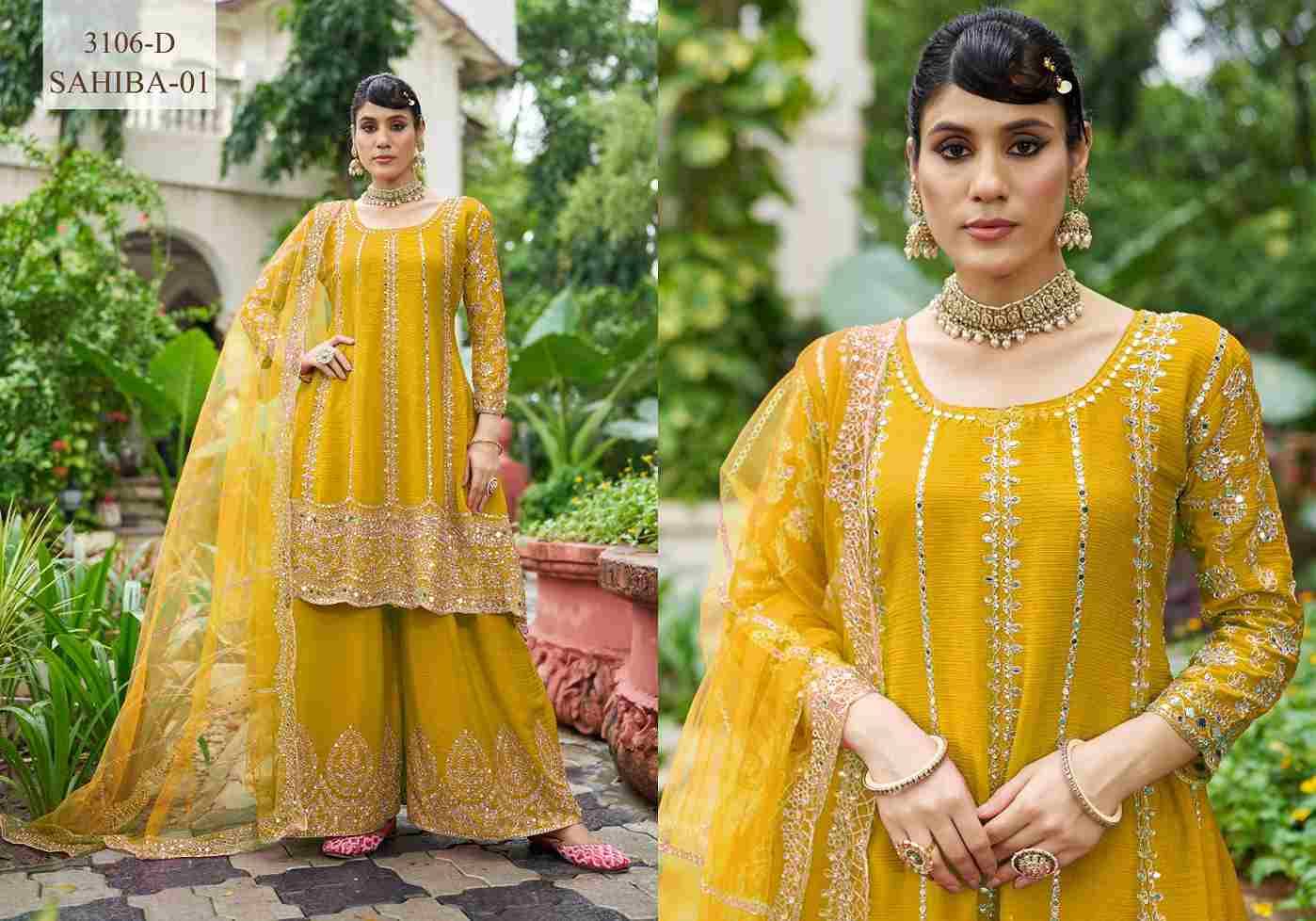 Sahiba Vol-1 By Senhora Dresses 3106-A To 3106-G Series Beautiful Stylish Sharara Suits Fancy Colorful Casual Wear & Ethnic Wear & Ready To Wear Heavy Chinnon Dresses At Wholesale Price