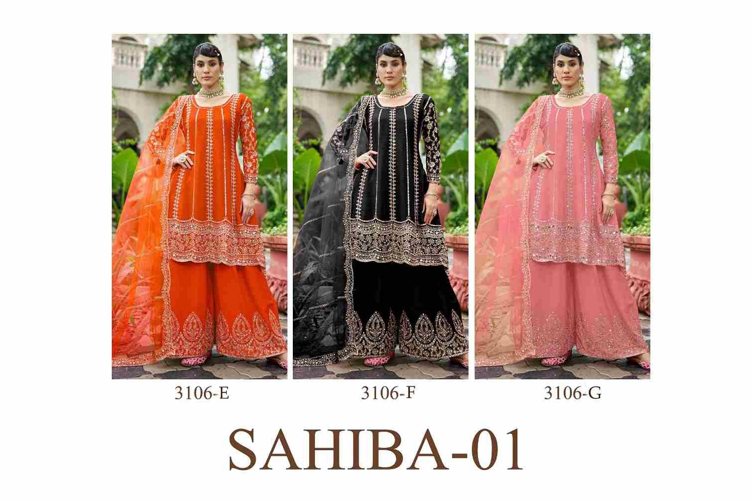 Sahiba Vol-1 By Senhora Dresses 3106-A To 3106-G Series Beautiful Stylish Sharara Suits Fancy Colorful Casual Wear & Ethnic Wear & Ready To Wear Heavy Chinnon Dresses At Wholesale Price