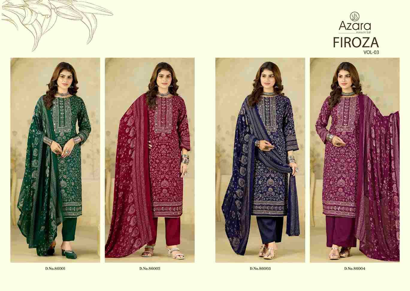 Firoza Vol-3 By Azara 86001 To 86004 Series Designer Stylish Fancy Colorful Beautiful Party Wear & Ethnic Wear Collection Pure Viscose Rayon Dresses At Wholesale Price