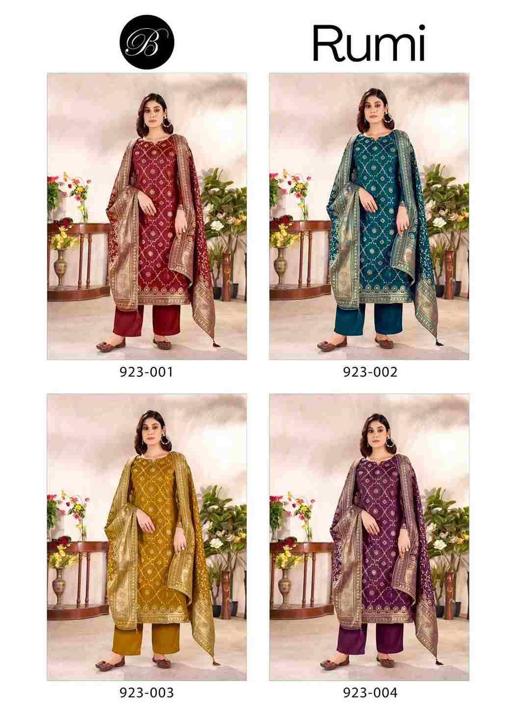 Rumi By Belliza 923-001 To 923-004 Series Beautiful Stylish Festive Suits Fancy Colorful Casual Wear & Ethnic Wear & Ready To Wear Pure Viscose Silk Jacquard Print Dresses At Wholesale Price