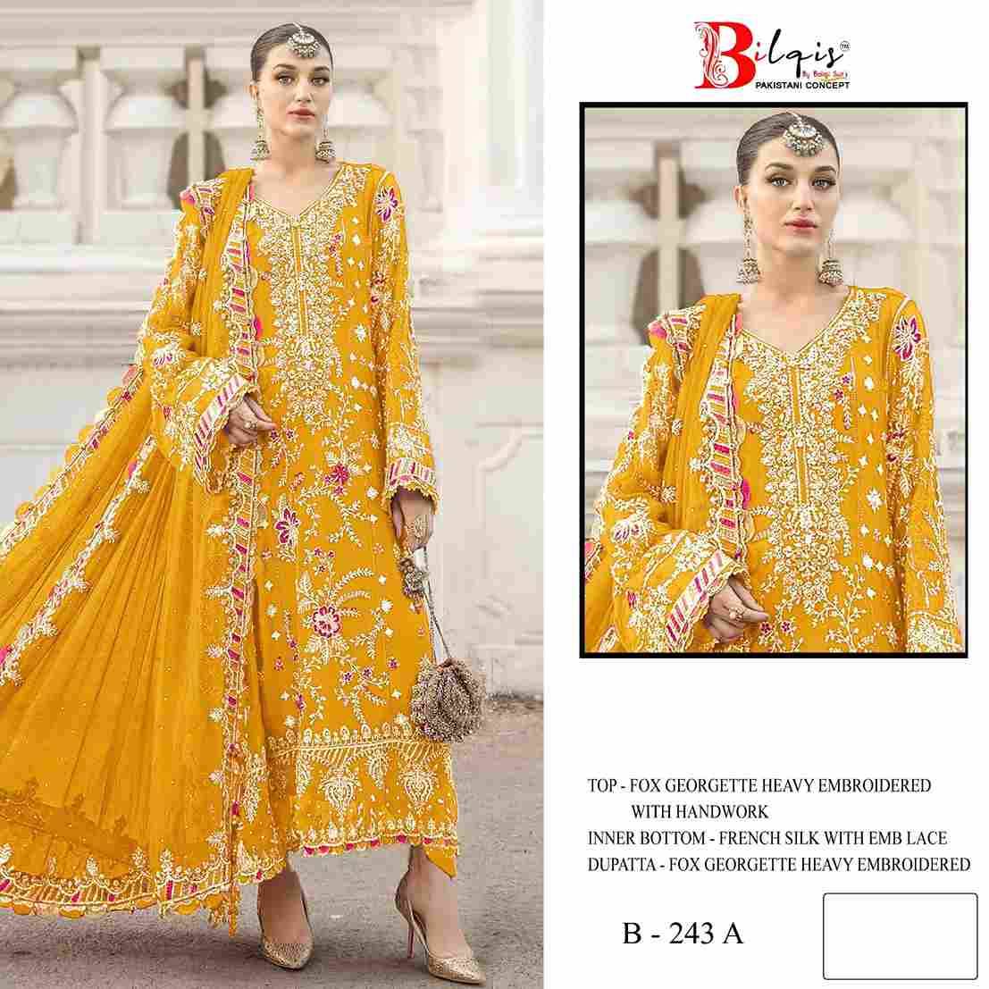 Bilqis 243 Colours By Bilqis 243-A To 243-E Series Beautiful Pakistani Suits Stylish Fancy Colorful Party Wear & Occasional Wear Faux Georegtte Embroidery Dresses At Wholesale Price