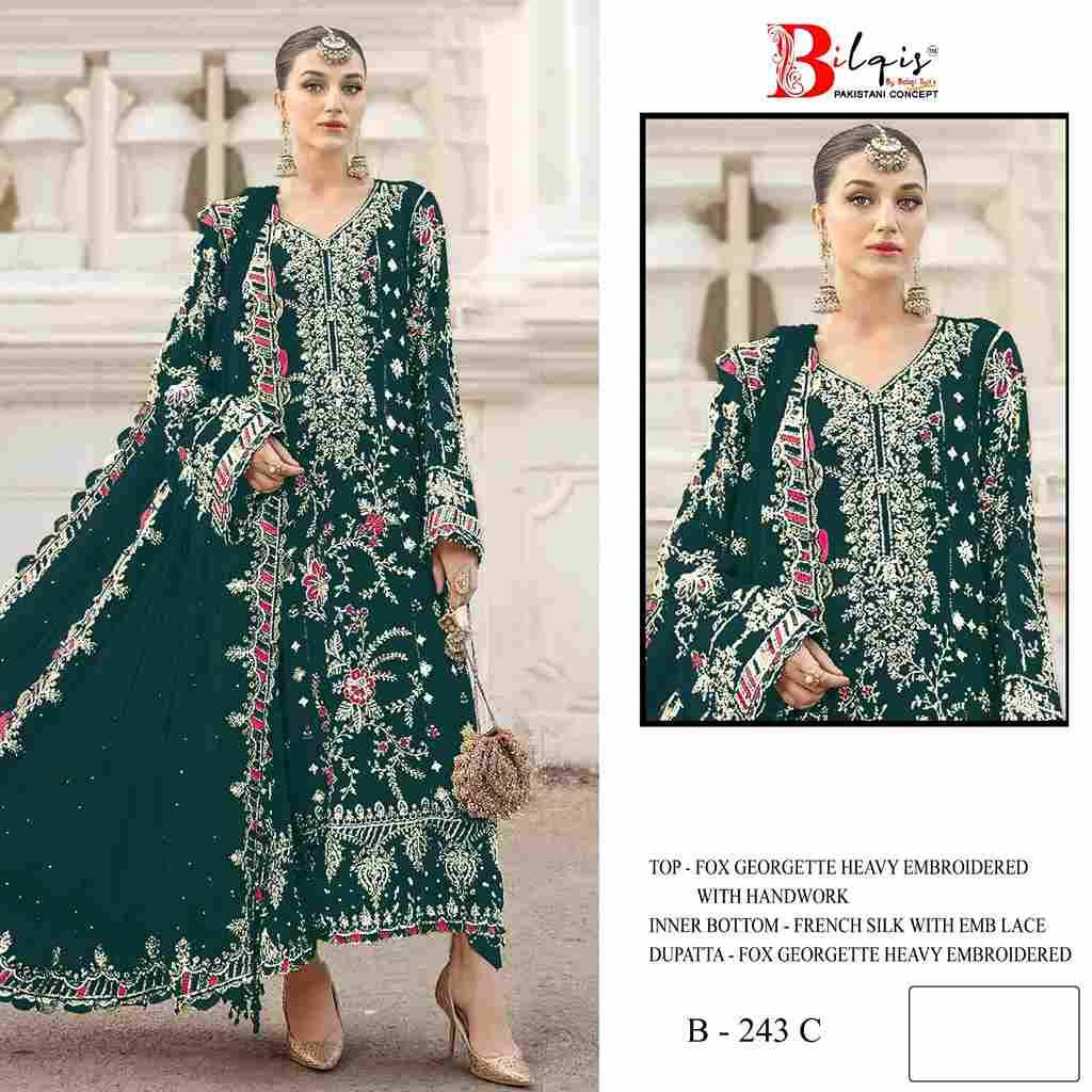 Bilqis 243 Colours By Bilqis 243-A To 243-E Series Beautiful Pakistani Suits Stylish Fancy Colorful Party Wear & Occasional Wear Faux Georegtte Embroidery Dresses At Wholesale Price
