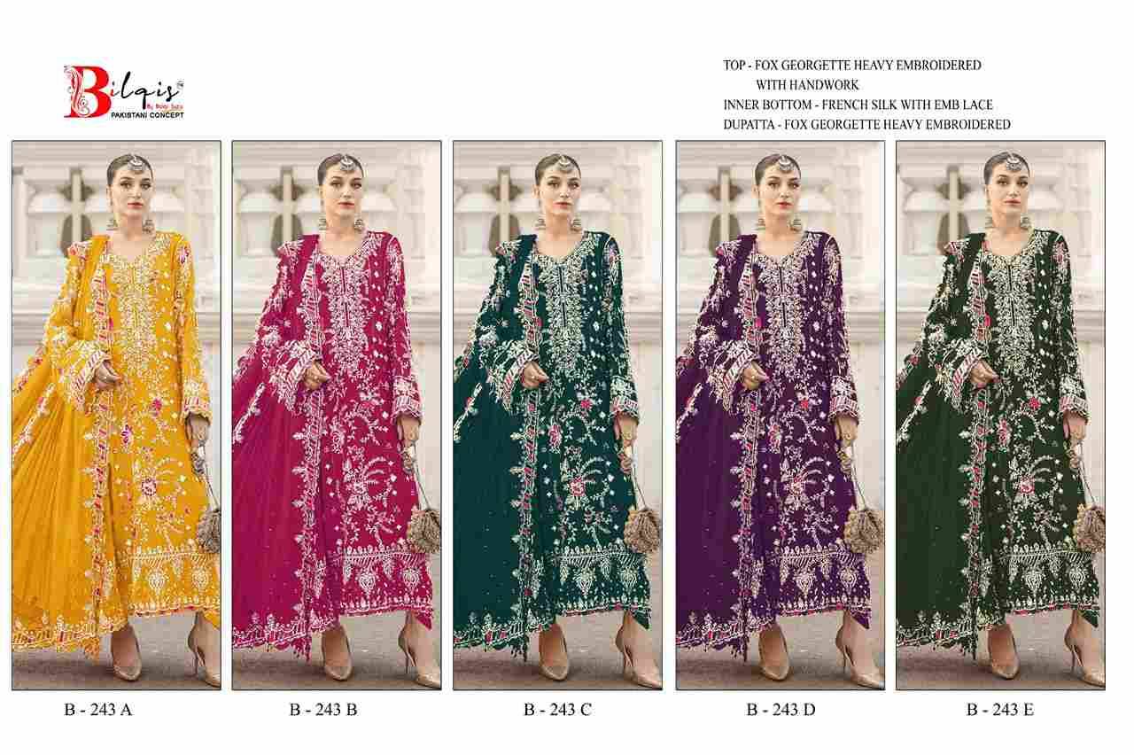 Bilqis 243 Colours By Bilqis 243-A To 243-E Series Beautiful Pakistani Suits Stylish Fancy Colorful Party Wear & Occasional Wear Faux Georegtte Embroidery Dresses At Wholesale Price