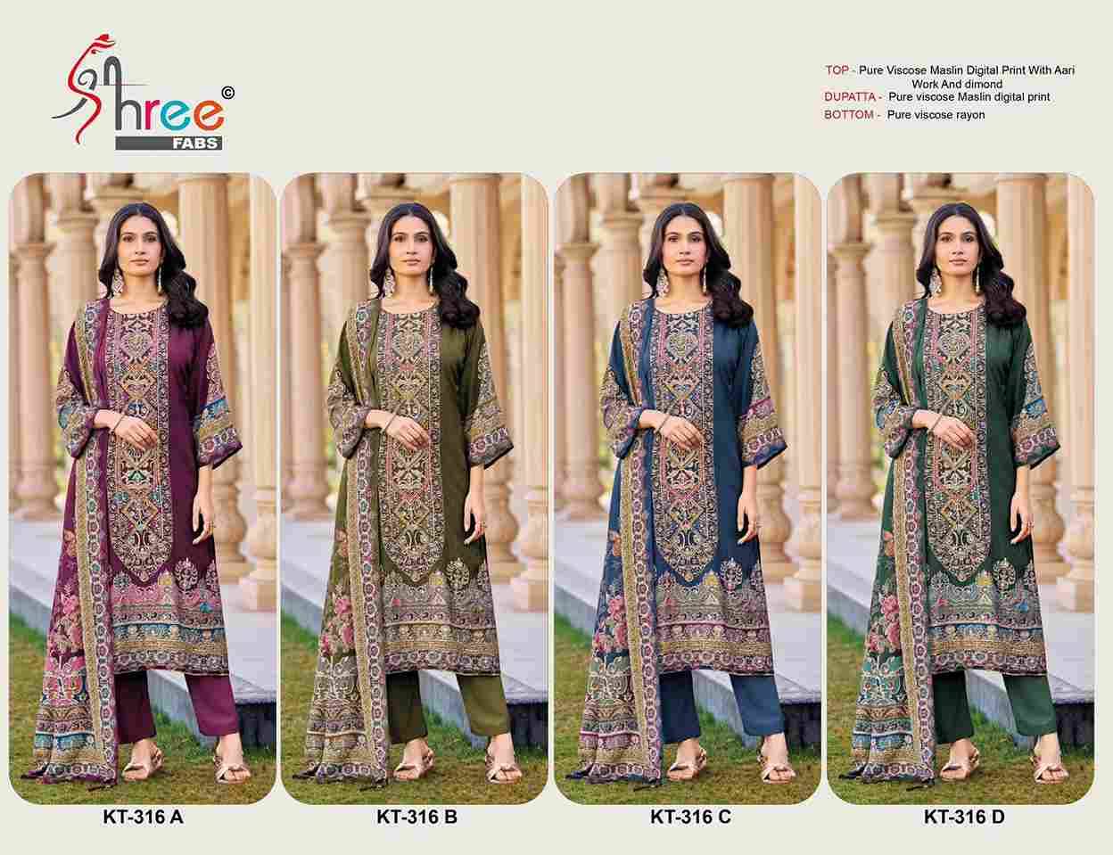 Shree Fabs Hit Design KT-316 Colours By Shree Fabs KT-316-A To KT-316-D Series Designer Pakistani Suits Beautiful Fancy Stylish Colorful Party Wear & Occasional Wear Pure Viscose Muslin Embroidery Dresses At Wholesale Price