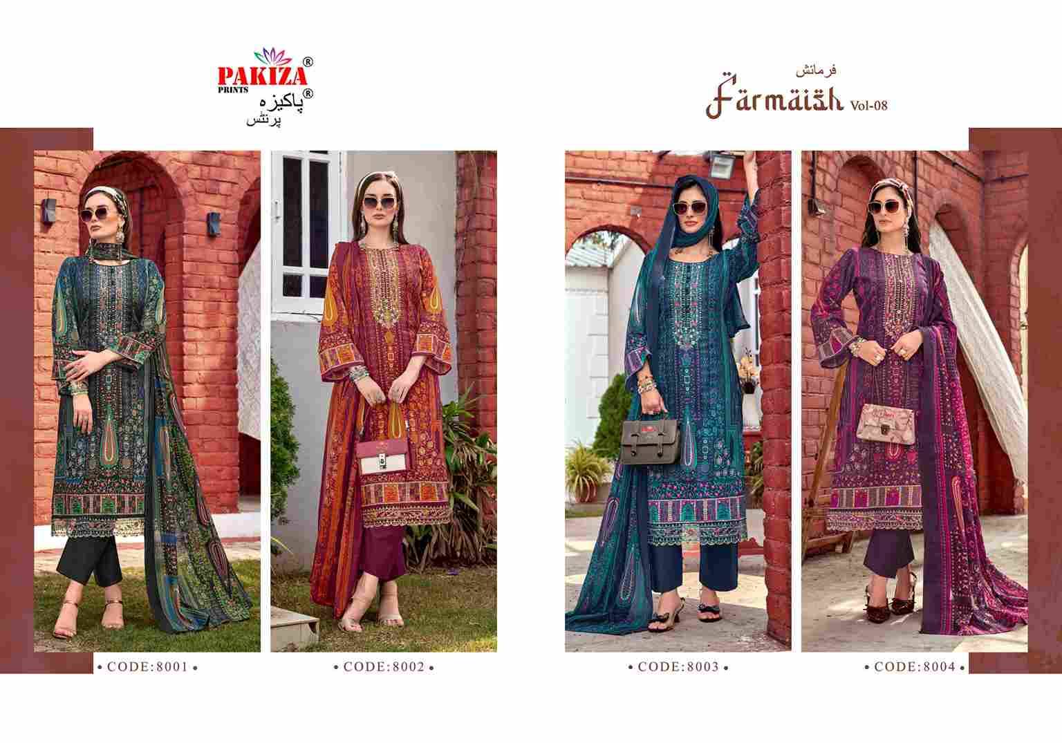 Farmaish Vol-8 By Pakiza Prints 8001 To 8004 Series Beautiful Festive Suits Stylish Fancy Colorful Party Wear & Occasional Wear Jam Satin Print Dresses At Wholesale Price