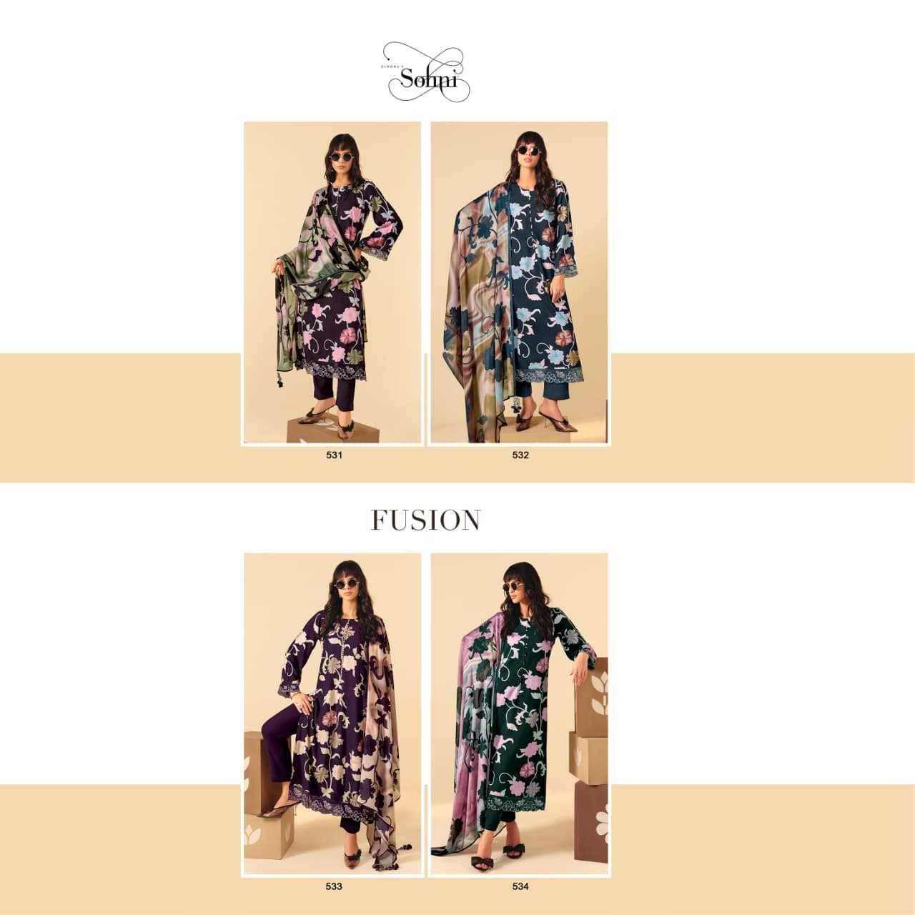 Fusion By Sohni 531 To 534 Series Beautiful Suits Colorful Stylish Fancy Casual Wear & Ethnic Wear Pure Muslin Dresses At Wholesale Price