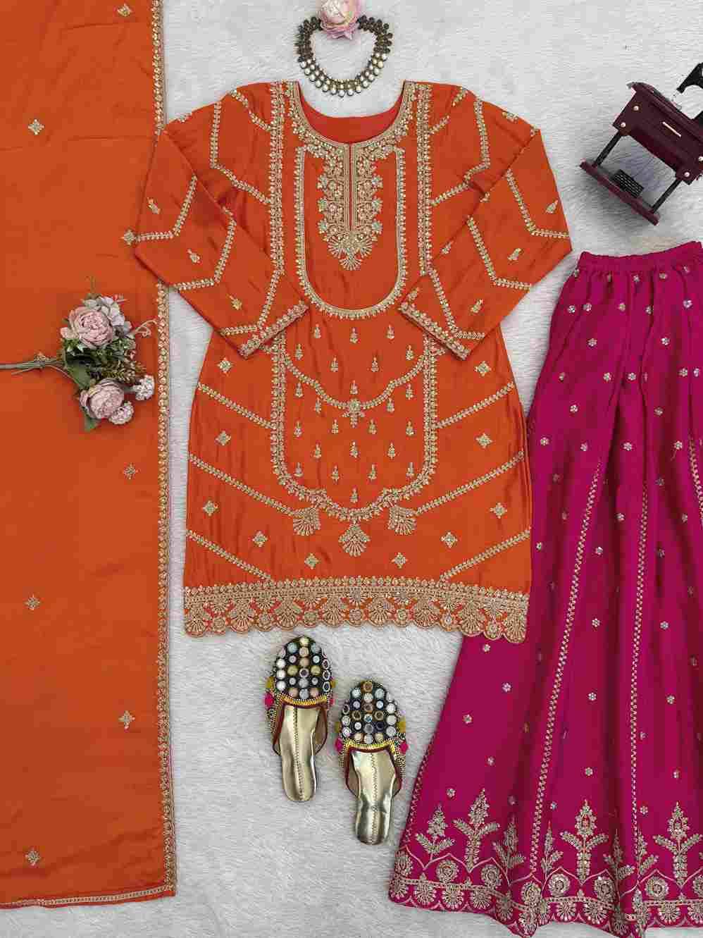 R-5969 By Fashid Wholesale Sharara Beautiful Festive Suits Colorful Stylish Fancy Casual Wear & Ethnic Wear Chinnon Silk Dresses At Wholesale Price