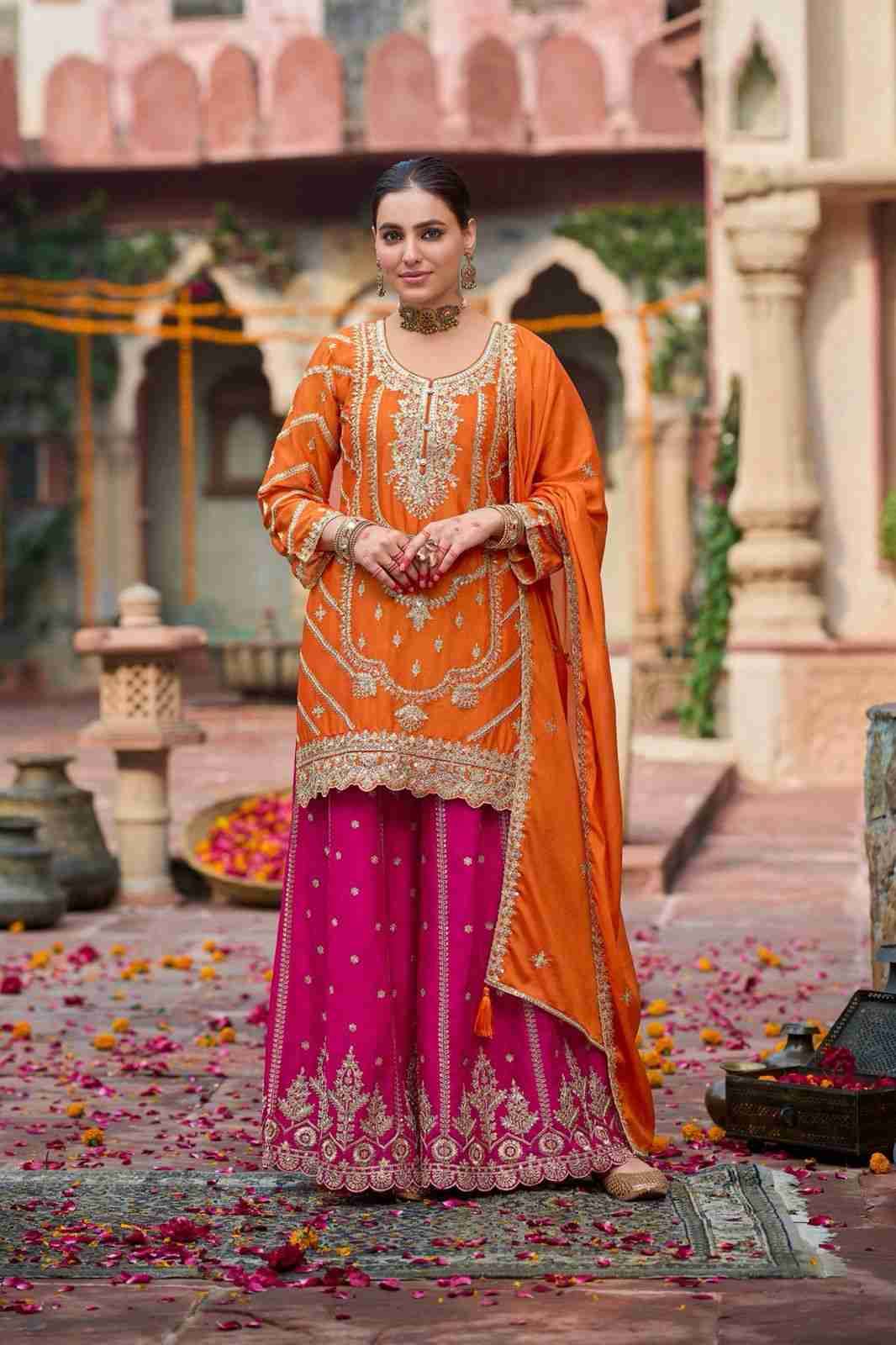 R-5969 By Fashid Wholesale Sharara Beautiful Festive Suits Colorful Stylish Fancy Casual Wear & Ethnic Wear Chinnon Silk Dresses At Wholesale Price