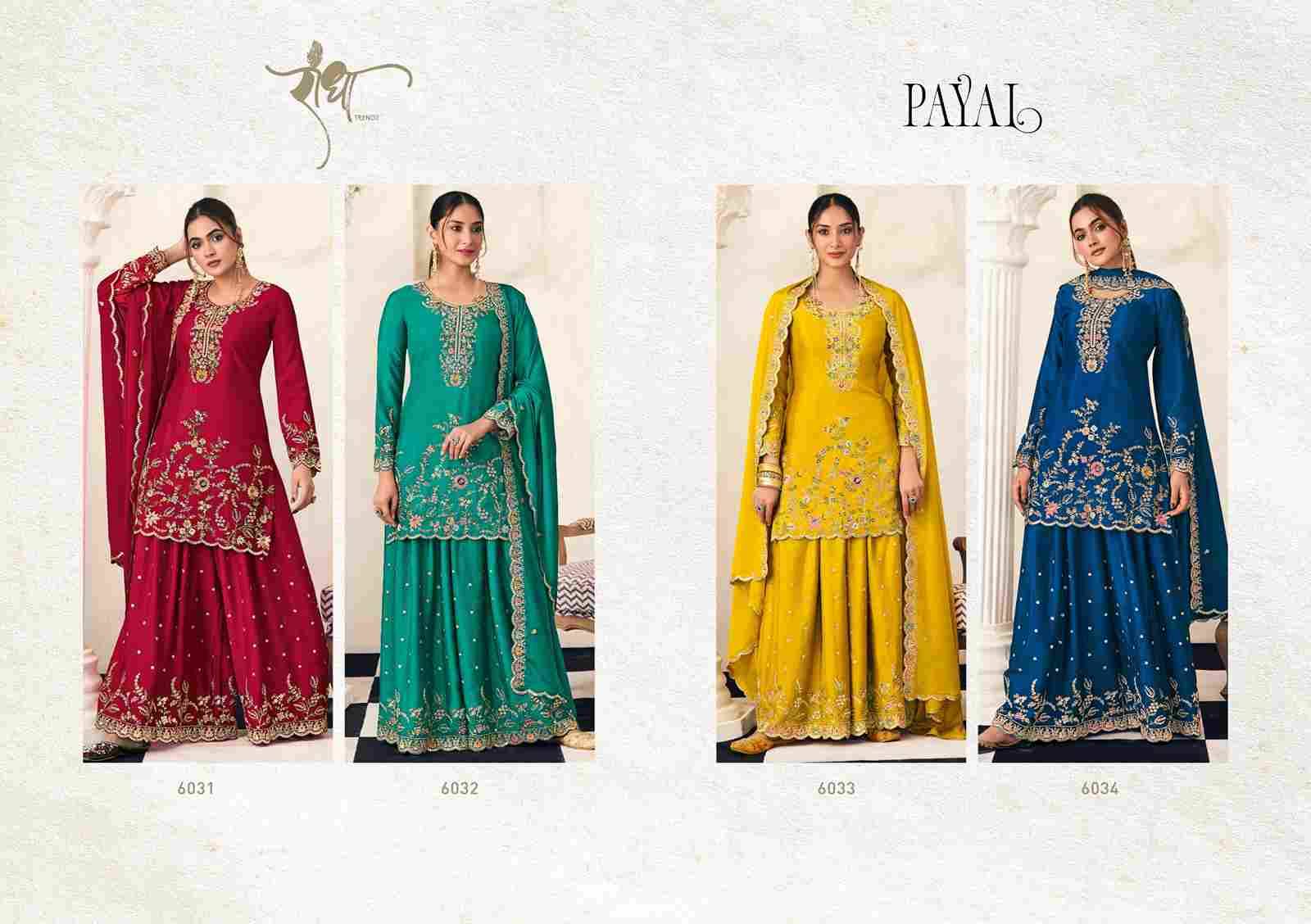 Payal By Radha Trendz 6031 To 6034 Series Sharara Suits Beautiful Fancy Colorful Stylish Party Wear & Occasional Wear Premium Chinnon Dresses At Wholesale Price