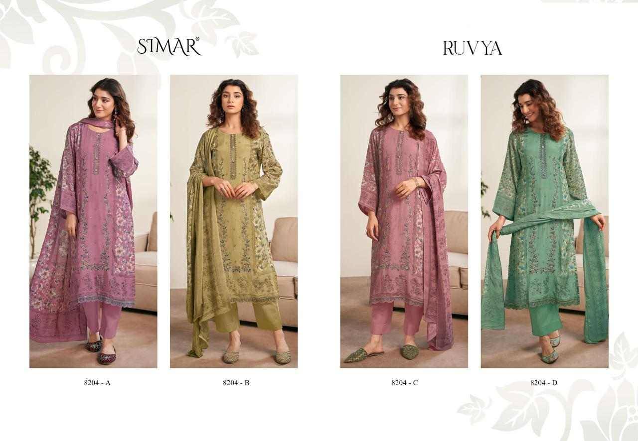 Ruvya By Simar 8204-A To 8204-D Series Beautiful Festive Suits Colorful Stylish Fancy Casual Wear & Ethnic Wear Premium Viscose Muslin Dresses At Wholesale Price