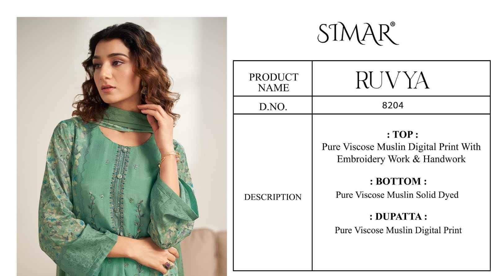 Ruvya By Simar 8204-A To 8204-D Series Beautiful Festive Suits Colorful Stylish Fancy Casual Wear & Ethnic Wear Premium Viscose Muslin Dresses At Wholesale Price