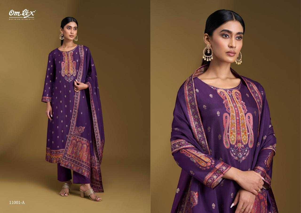 Aruna By Om Tex 11001-A To 11001-C Series Beautiful Suits Stylish Fancy Colorful Party Wear & Ethnic Wear Silk Jacquard Dresses At Wholesale Price