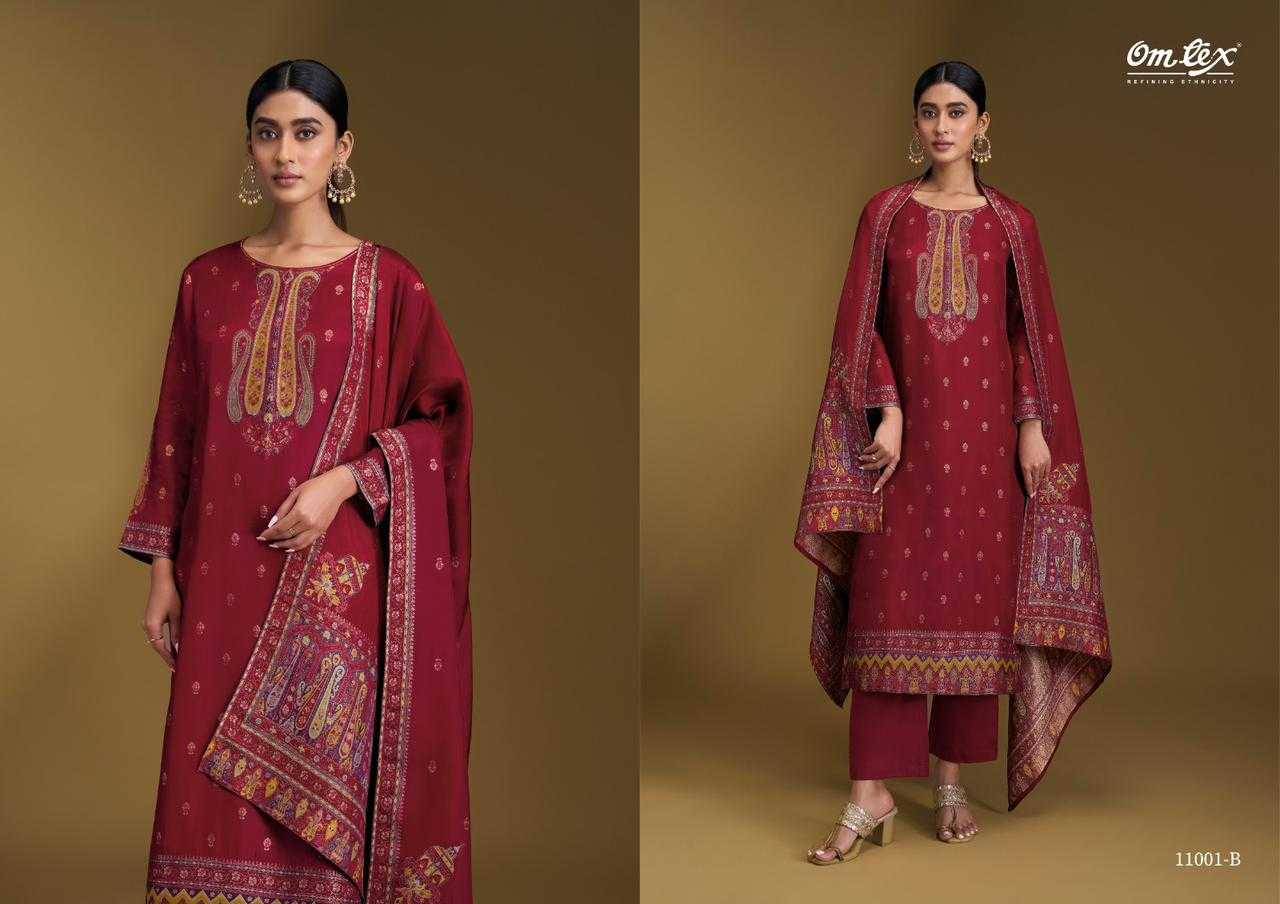 Aruna By Om Tex 11001-A To 11001-C Series Beautiful Suits Stylish Fancy Colorful Party Wear & Ethnic Wear Silk Jacquard Dresses At Wholesale Price