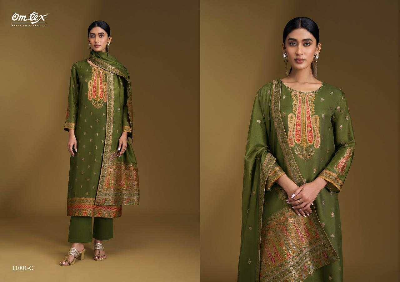 Aruna By Om Tex 11001-A To 11001-C Series Beautiful Suits Stylish Fancy Colorful Party Wear & Ethnic Wear Silk Jacquard Dresses At Wholesale Price