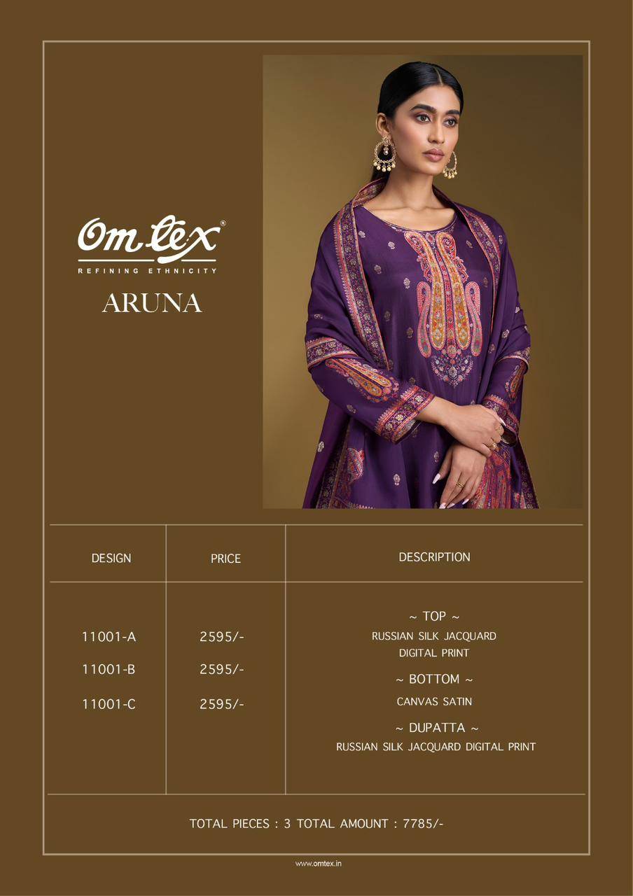Aruna By Om Tex 11001-A To 11001-C Series Beautiful Suits Stylish Fancy Colorful Party Wear & Ethnic Wear Silk Jacquard Dresses At Wholesale Price
