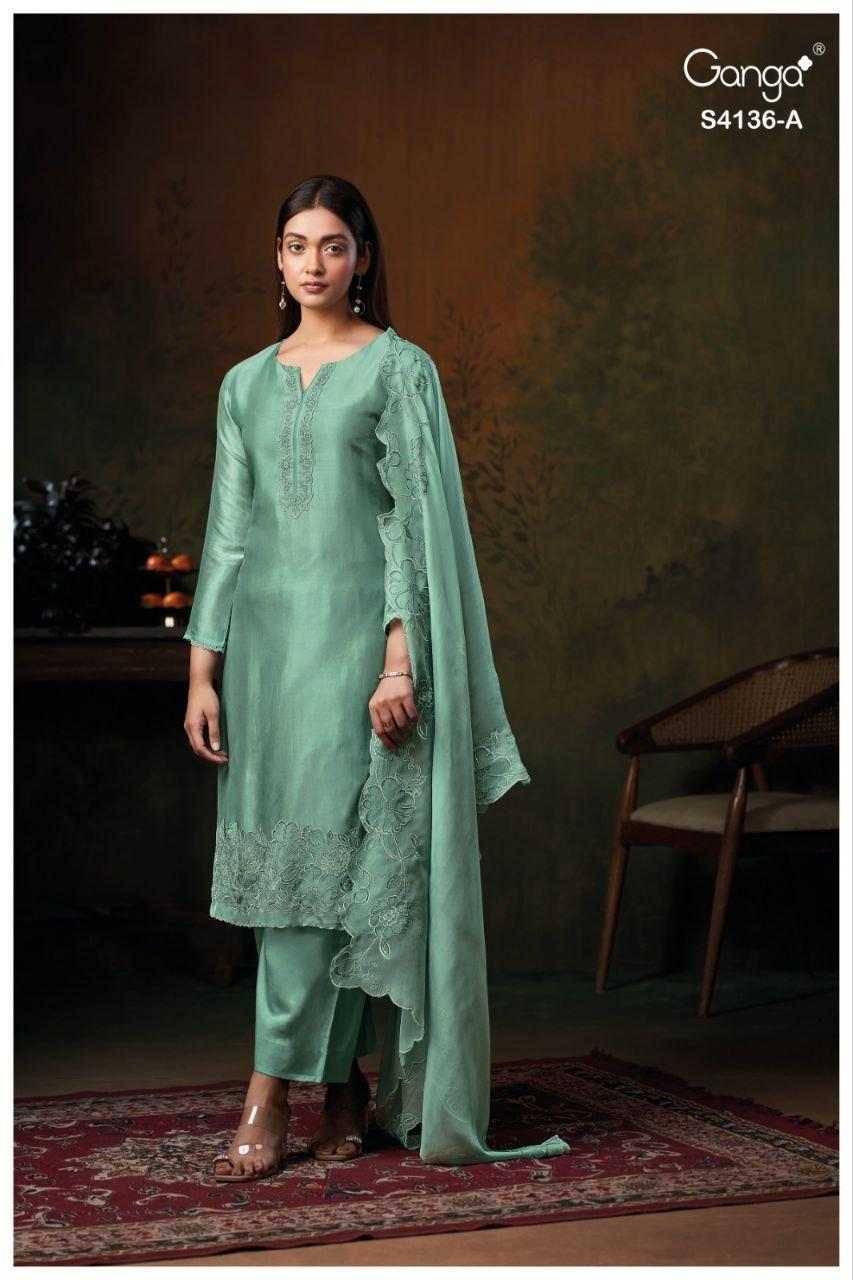 Iniya-4136 By Ganga Fashion 4136-A To 4136-D Series Beautiful Festive Suits Stylish Colorful Fancy Casual Wear & Ethnic Wear Premium Bemberg Silk Print Dresses At Wholesale Price