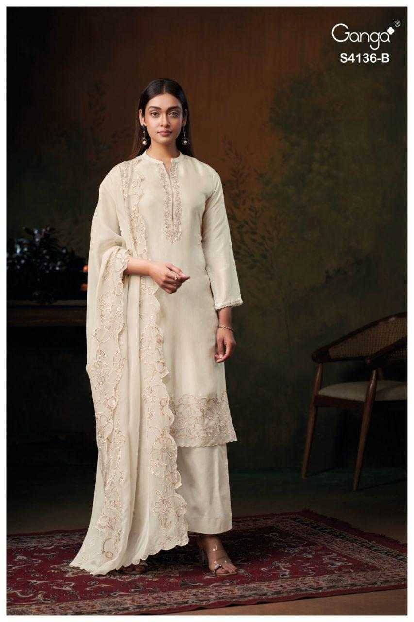 Iniya-4136 By Ganga Fashion 4136-A To 4136-D Series Beautiful Festive Suits Stylish Colorful Fancy Casual Wear & Ethnic Wear Premium Bemberg Silk Print Dresses At Wholesale Price