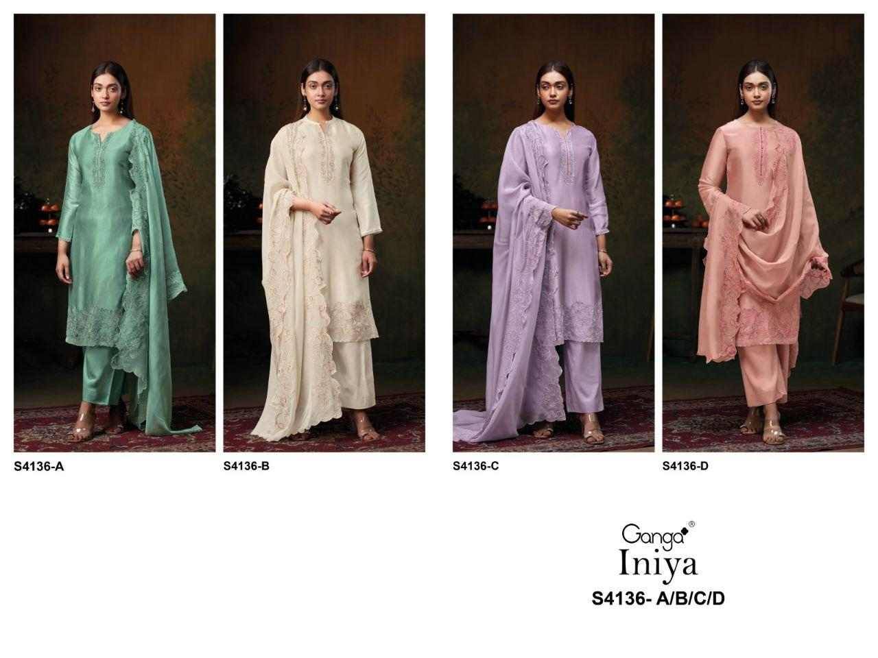 Iniya-4136 By Ganga Fashion 4136-A To 4136-D Series Beautiful Festive Suits Stylish Colorful Fancy Casual Wear & Ethnic Wear Premium Bemberg Silk Print Dresses At Wholesale Price