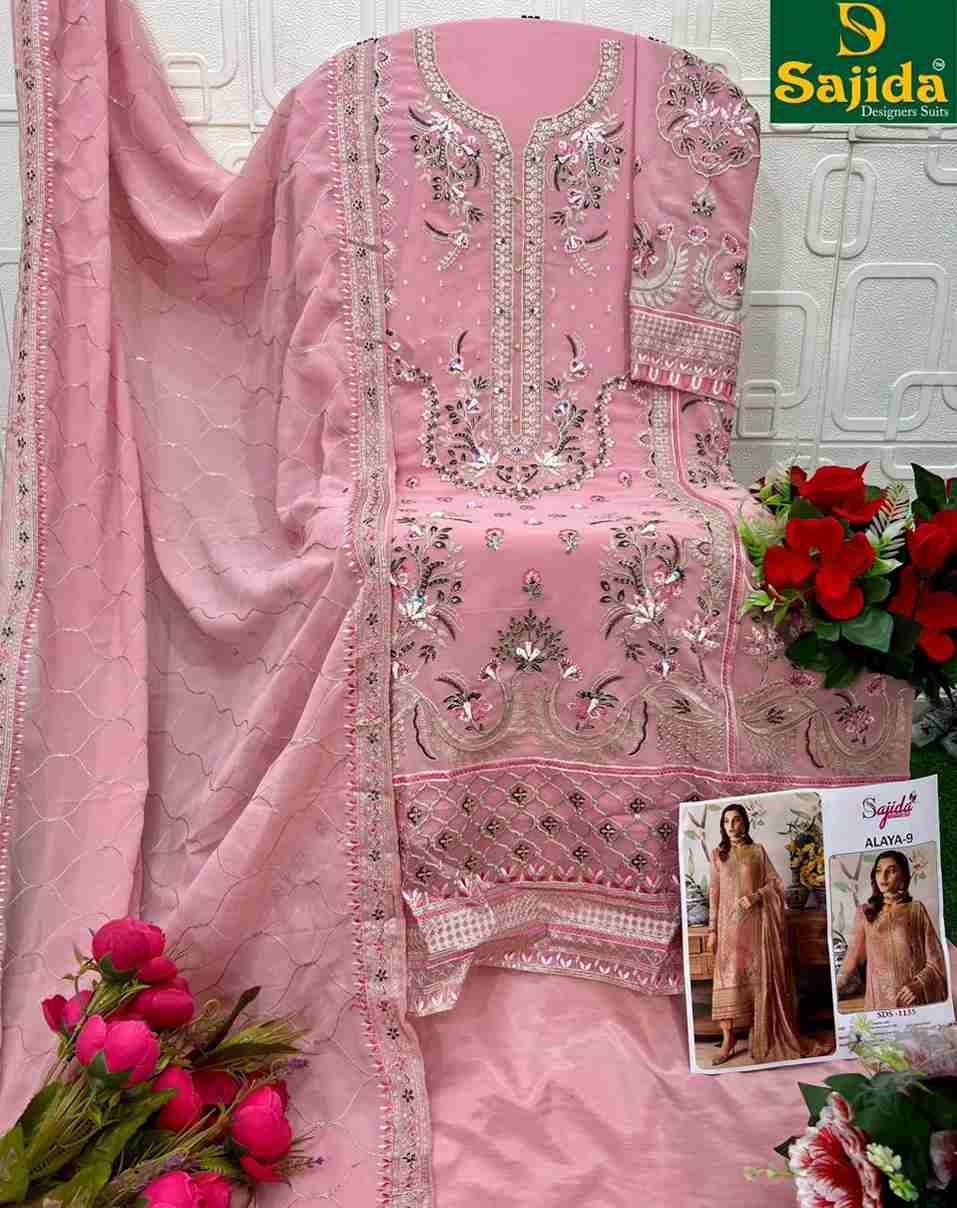 Alaya Vol-9 By Sajida Designer Suit Beautiful Pakistani Suits Colorful Stylish Fancy Casual Wear & Ethnic Wear Faux Georgette Embroidered Dresses At Wholesale Price