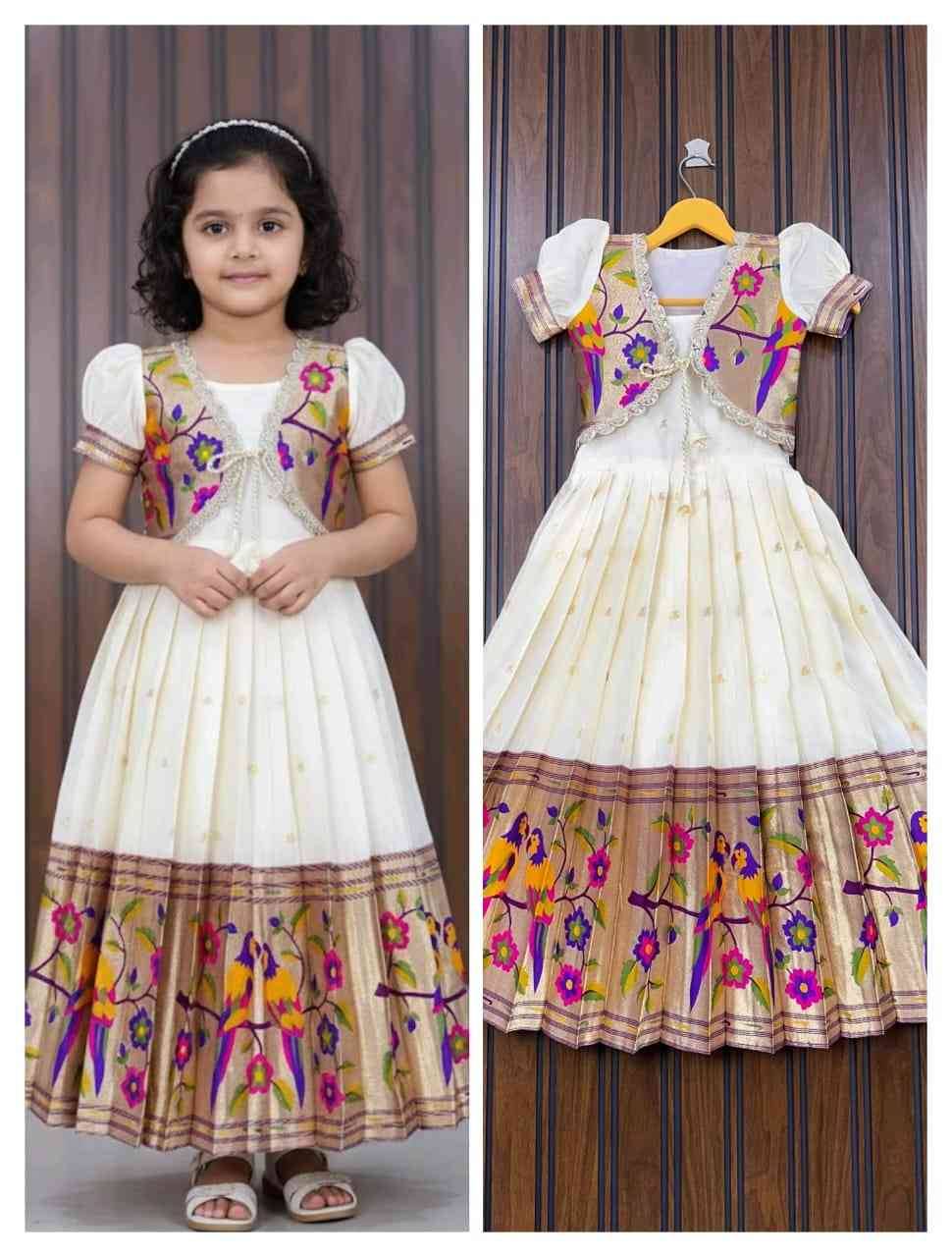 Pv-Kids-Gown Vol-41 By Fashid Wholesale 01 To 04 Series Designer Beautiful Collection Occasional Wear & Party Wear Paithani Silk Gowns At Wholesale Price