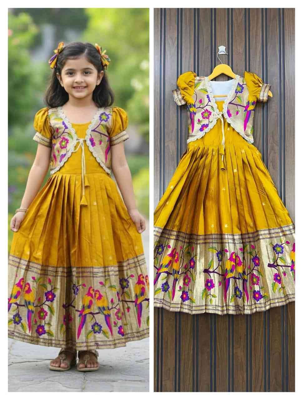 Pv-Kids-Gown Vol-41 By Fashid Wholesale 01 To 04 Series Designer Beautiful Collection Occasional Wear & Party Wear Paithani Silk Gowns At Wholesale Price