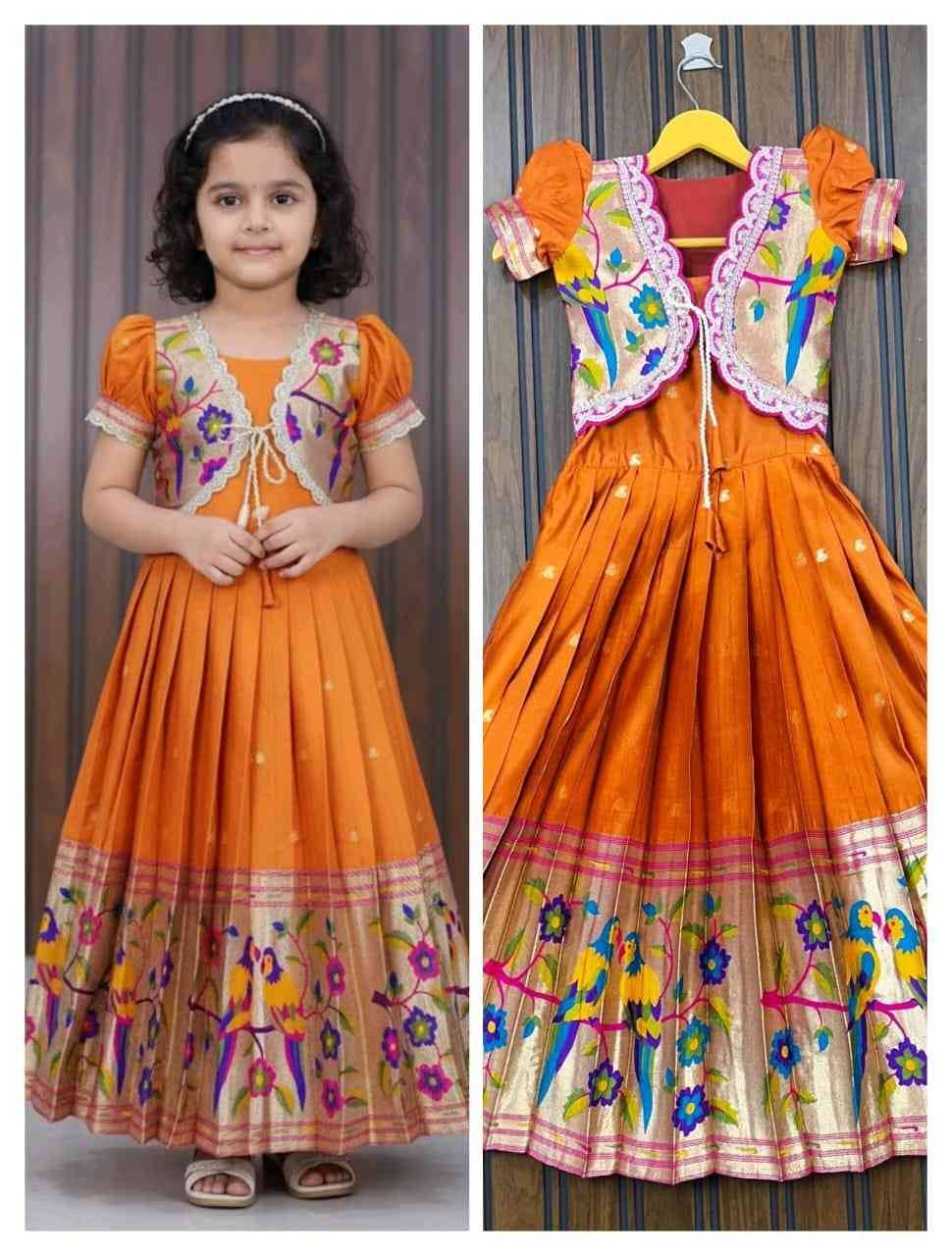 Pv-Kids-Gown Vol-41 By Fashid Wholesale 01 To 04 Series Designer Beautiful Collection Occasional Wear & Party Wear Paithani Silk Gowns At Wholesale Price
