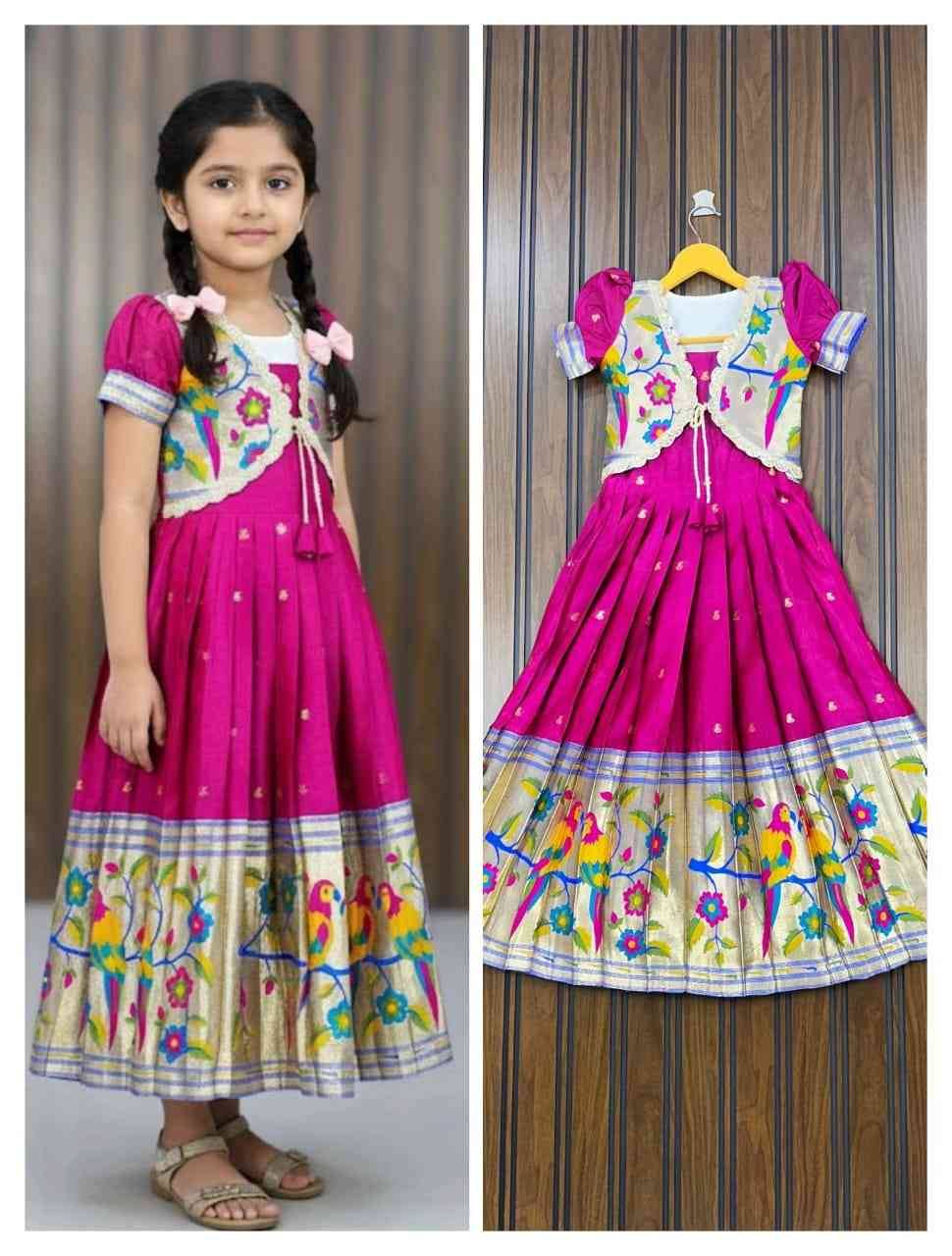 Pv-Kids-Gown Vol-41 By Fashid Wholesale 01 To 04 Series Designer Beautiful Collection Occasional Wear & Party Wear Paithani Silk Gowns At Wholesale Price