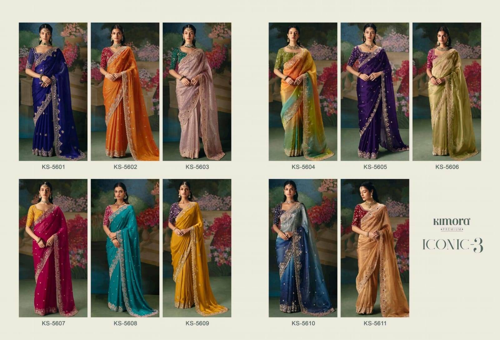 Iconic Vol-3 By Kimora Fashion 5601 To 5611 Series Indian Traditional Wear Collection Beautiful Stylish Fancy Colorful Party Wear & Occasional Wear Fancy Sarees At Wholesale Price